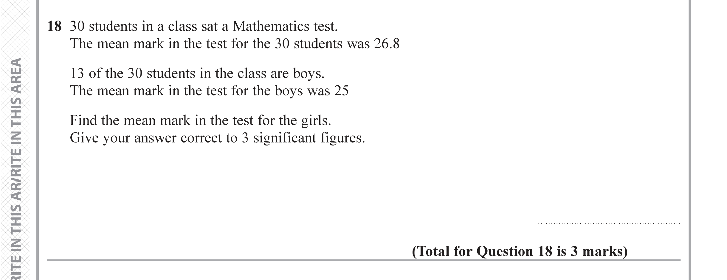 Question 18 — Mean/Median/Mode/Range — Edexcel iGCSE June 2019