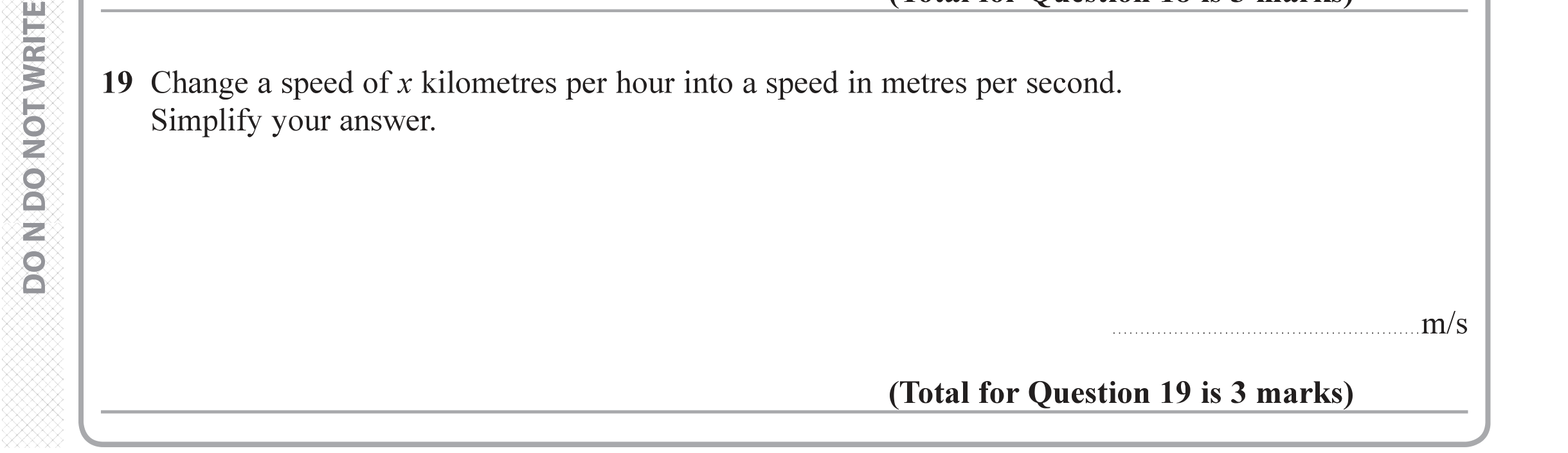 Question 19 — Unit Conversions — Edexcel iGCSE June 2019
