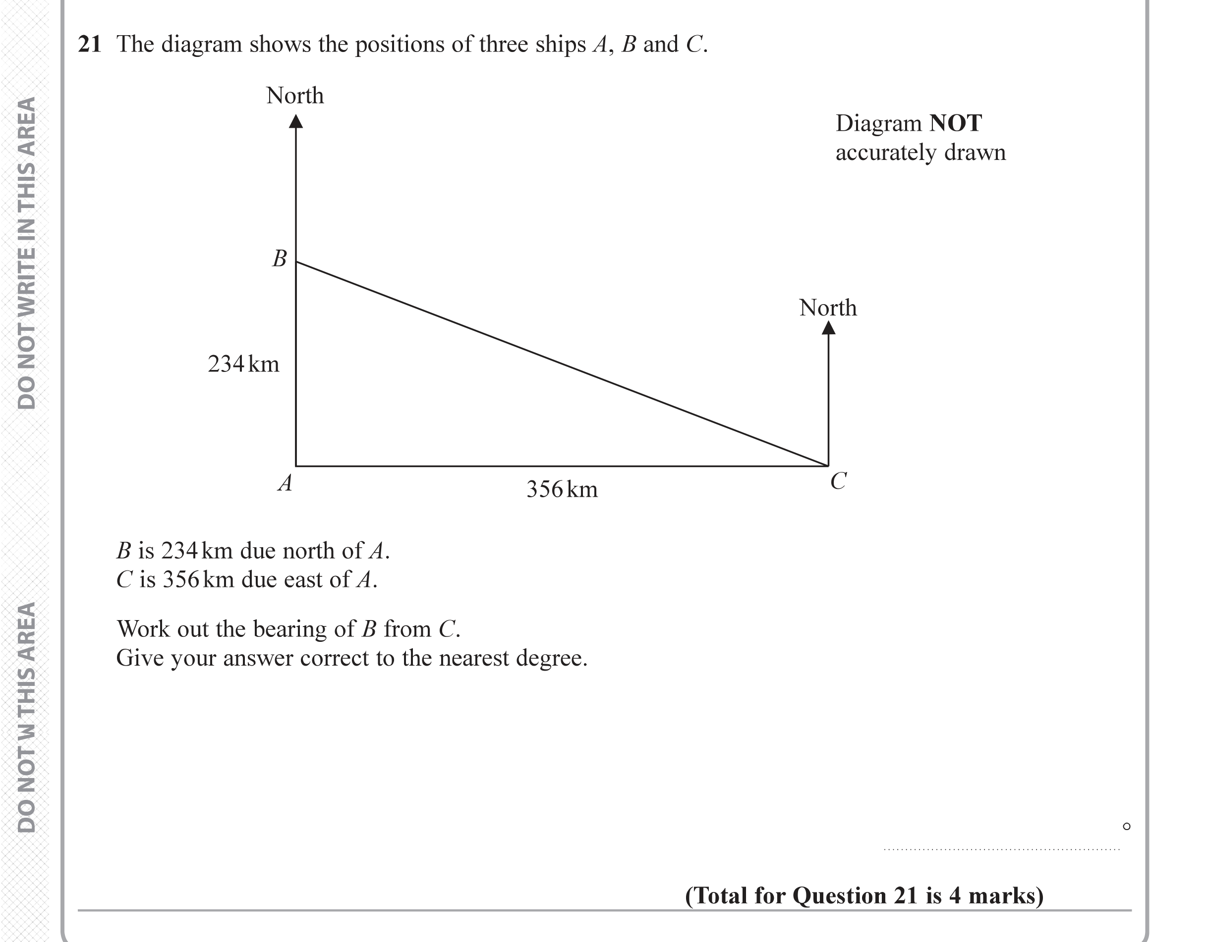 Question 21 — Soh Cah Toa, Bearings — Edexcel iGCSE June 2019