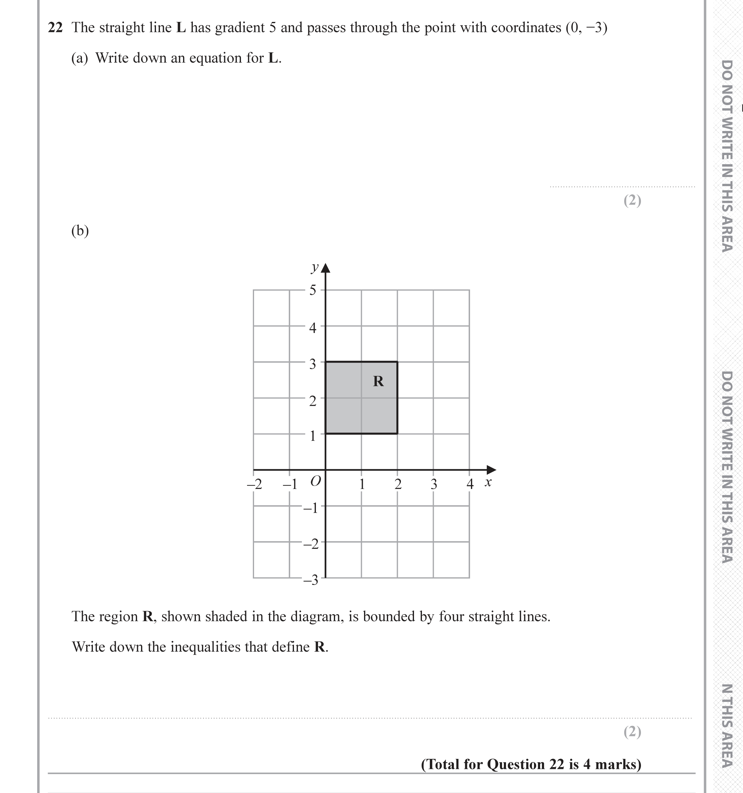 Question 22 — Straight Line Graphs, Inequalities — Edexcel iGCSE June 2019