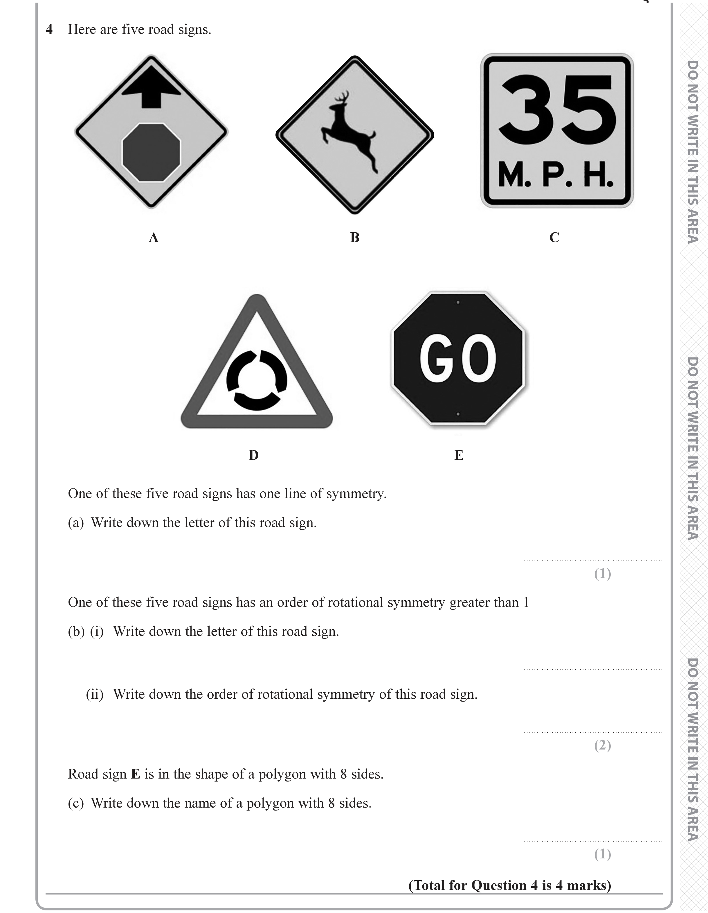 Question 4 — Symmetry, Polygons — Edexcel iGCSE June 2019