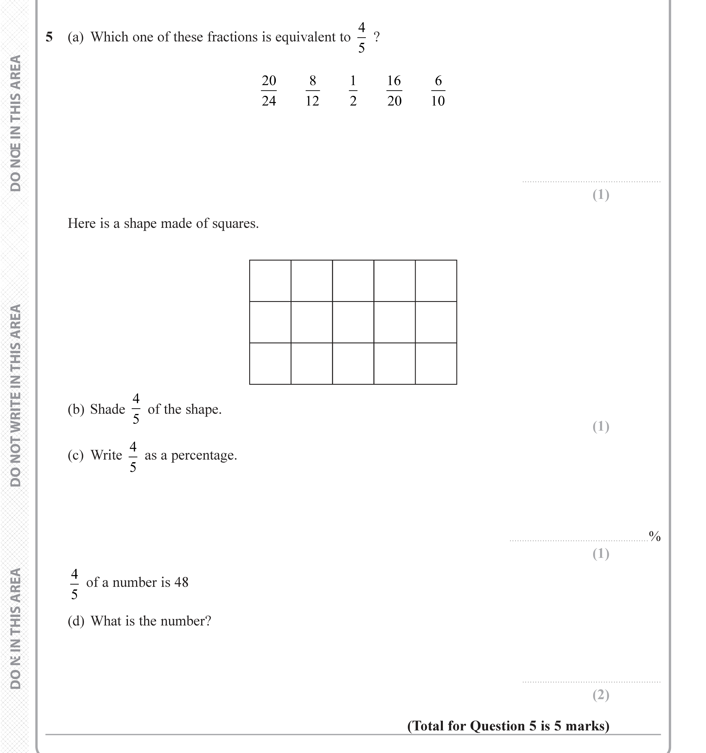 Question 5 — Fractions, Percentages — Edexcel iGCSE June 2019