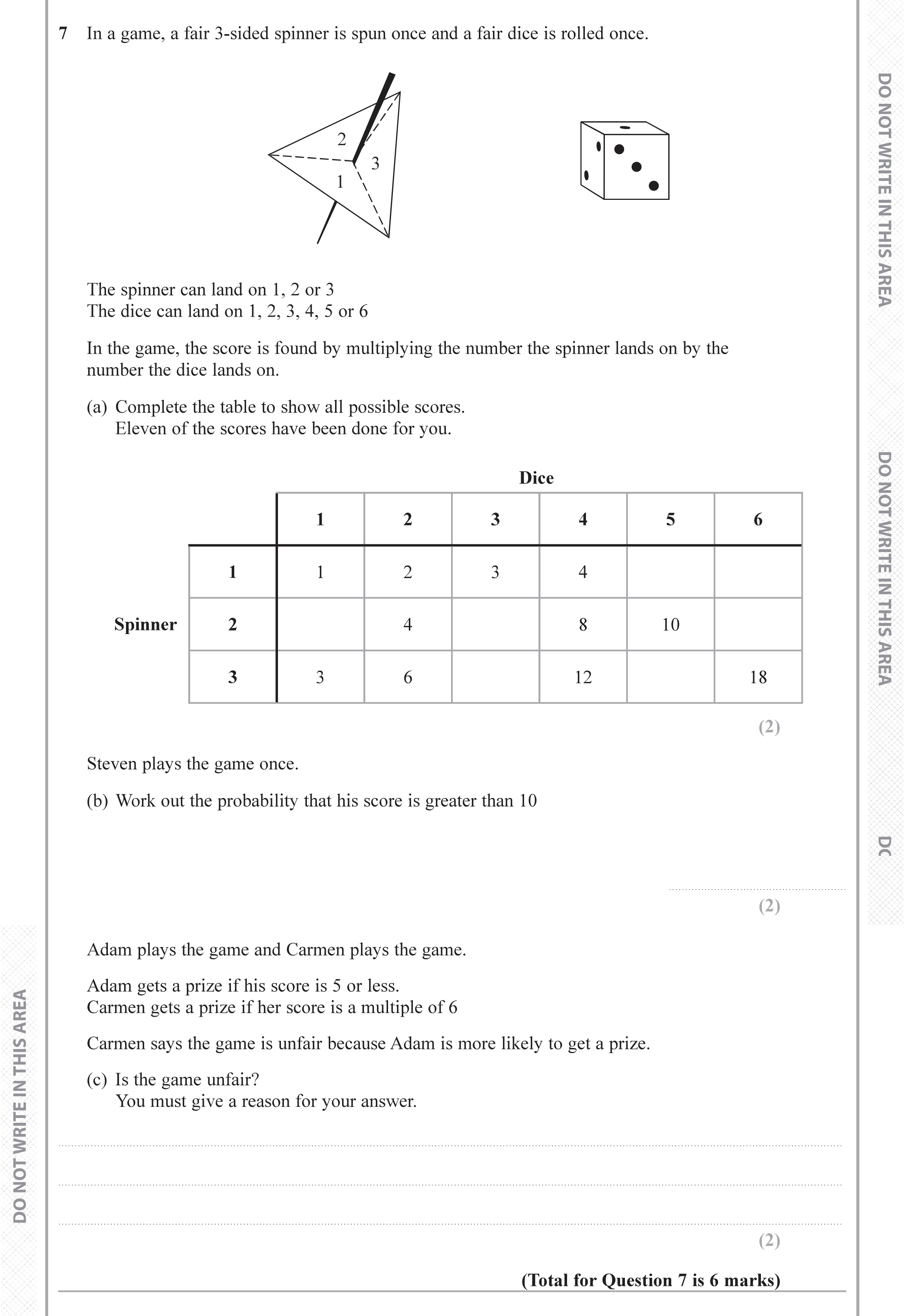 Question 7 — Probability — Edexcel iGCSE June 2019