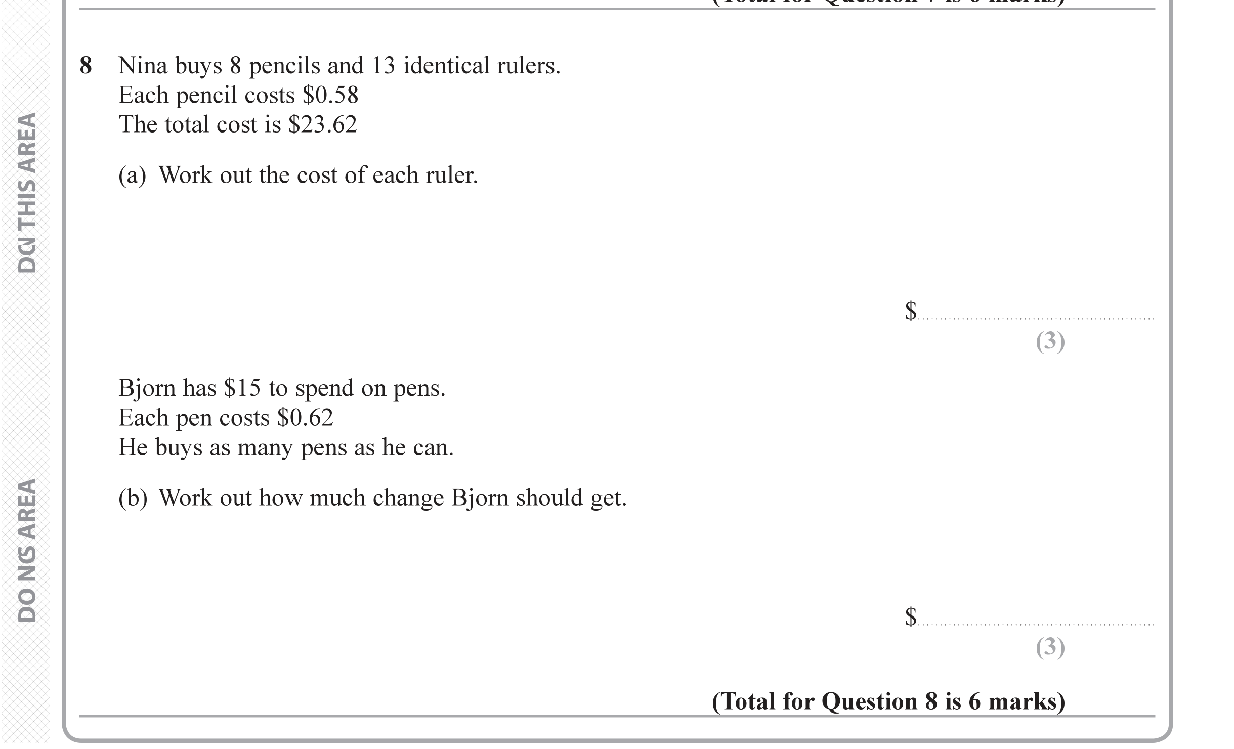 Question 8 — Money Problems — Edexcel iGCSE June 2019