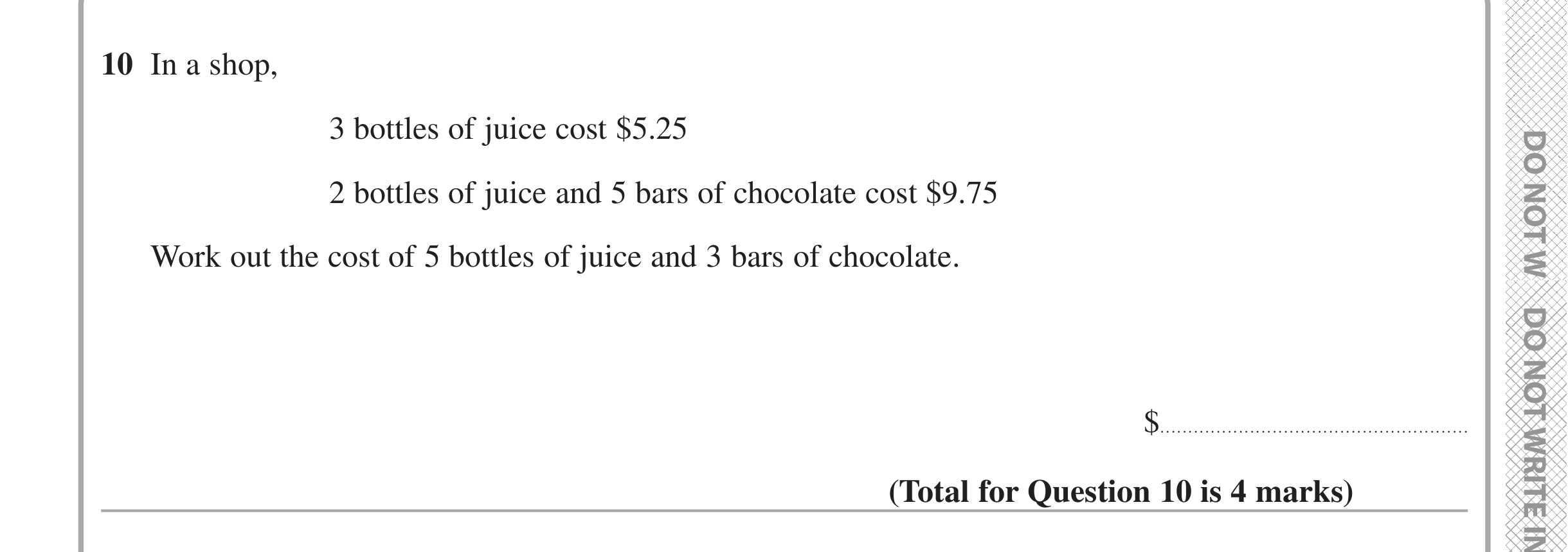 Question 10 — Money Problems — Edexcel iGCSE Jan 2020