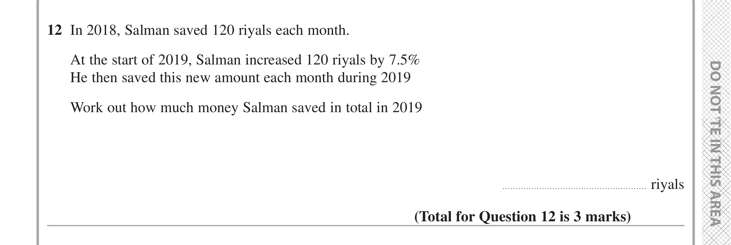 Question 12 — Percentages — Edexcel iGCSE Jan 2020