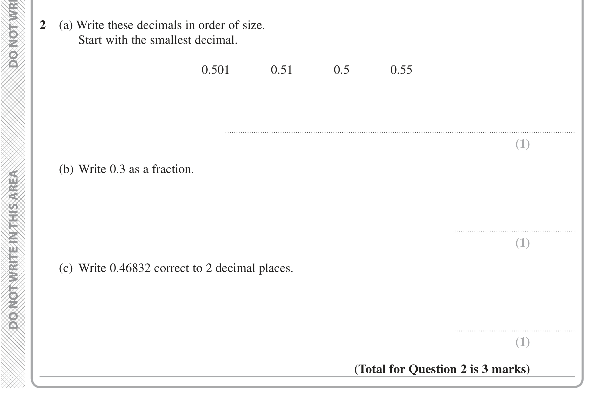 Question 2 — Decimals, Fractions, Rounding — Edexcel iGCSE Jan 2020