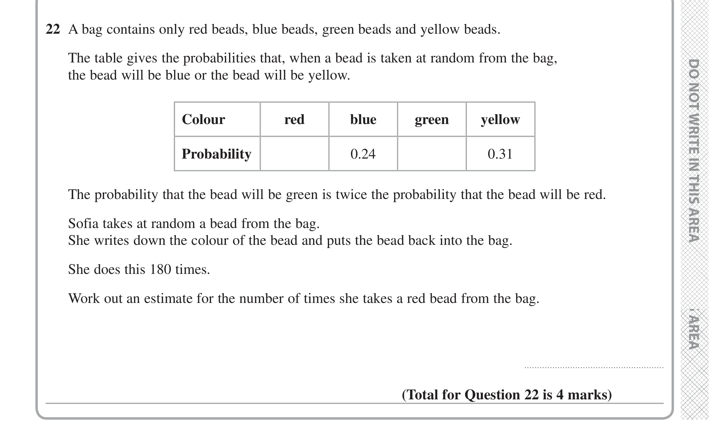 Question 22 — Probability — Edexcel iGCSE Jan 2020