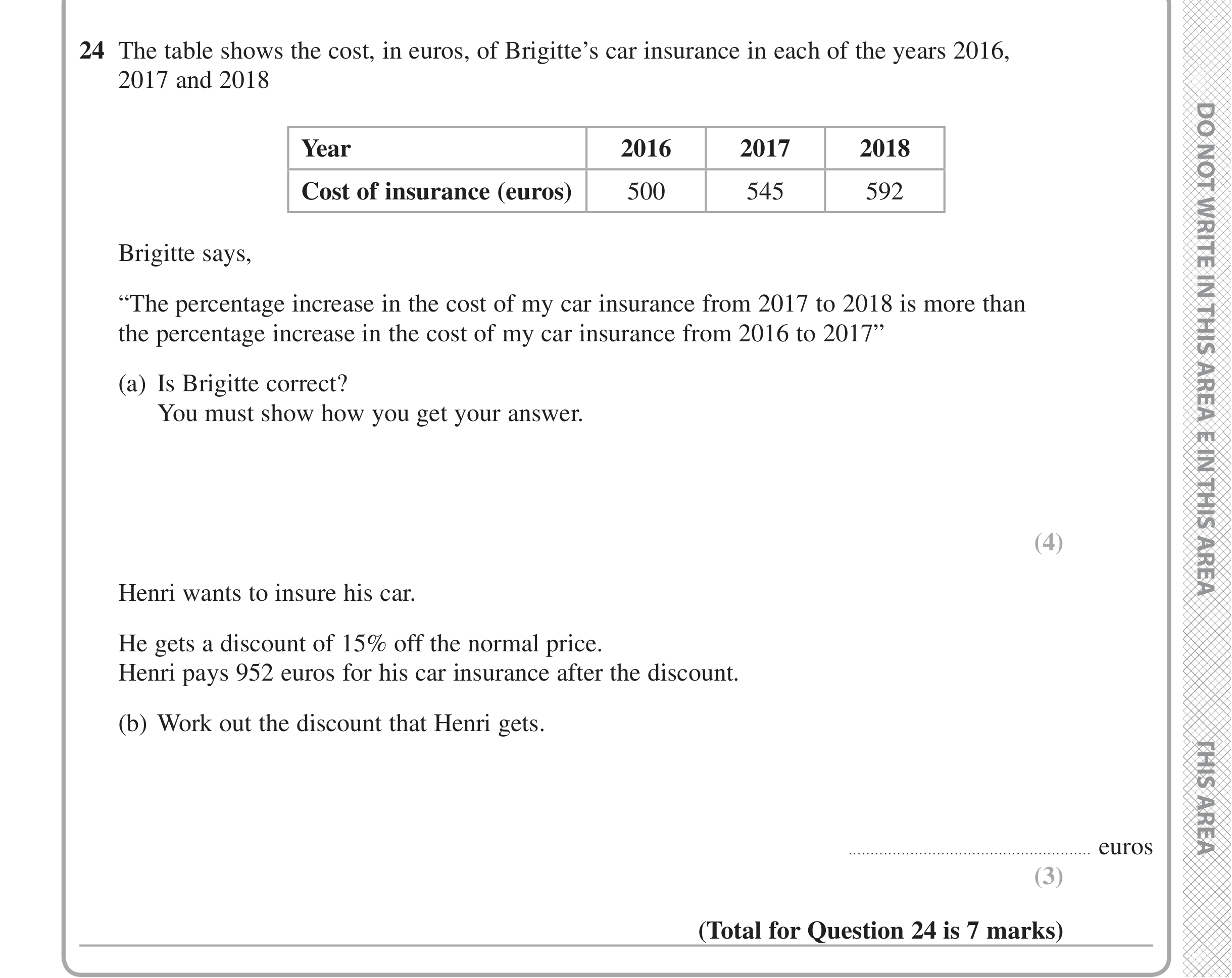 Question 24 — Percentages — Edexcel iGCSE Jan 2020