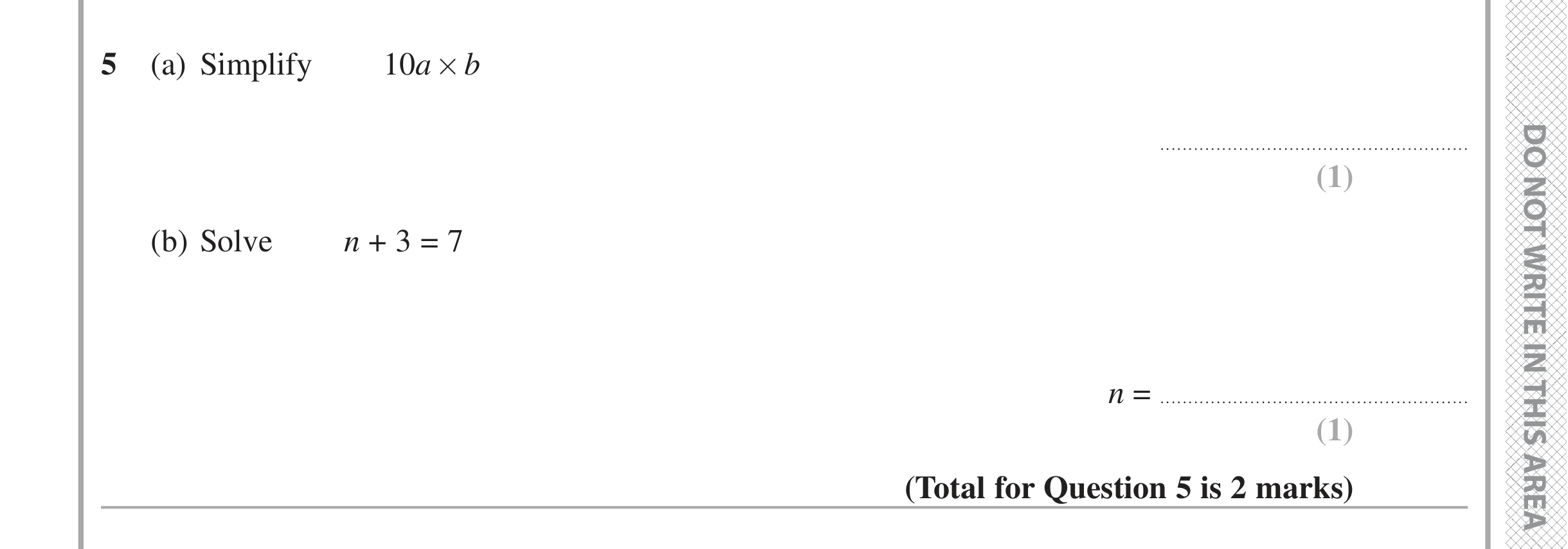 Question 5 — Factorise/Expand/Simplify, Linear Equations — Edexcel iGCSE Jan 2020