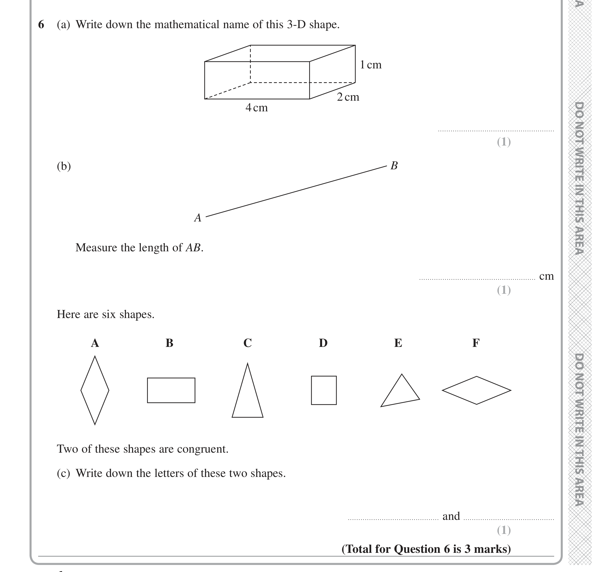 Question 6 — 3D Shapes and Volume, Measure, Congruence and Similarity — Edexcel iGCSE Jan 2020