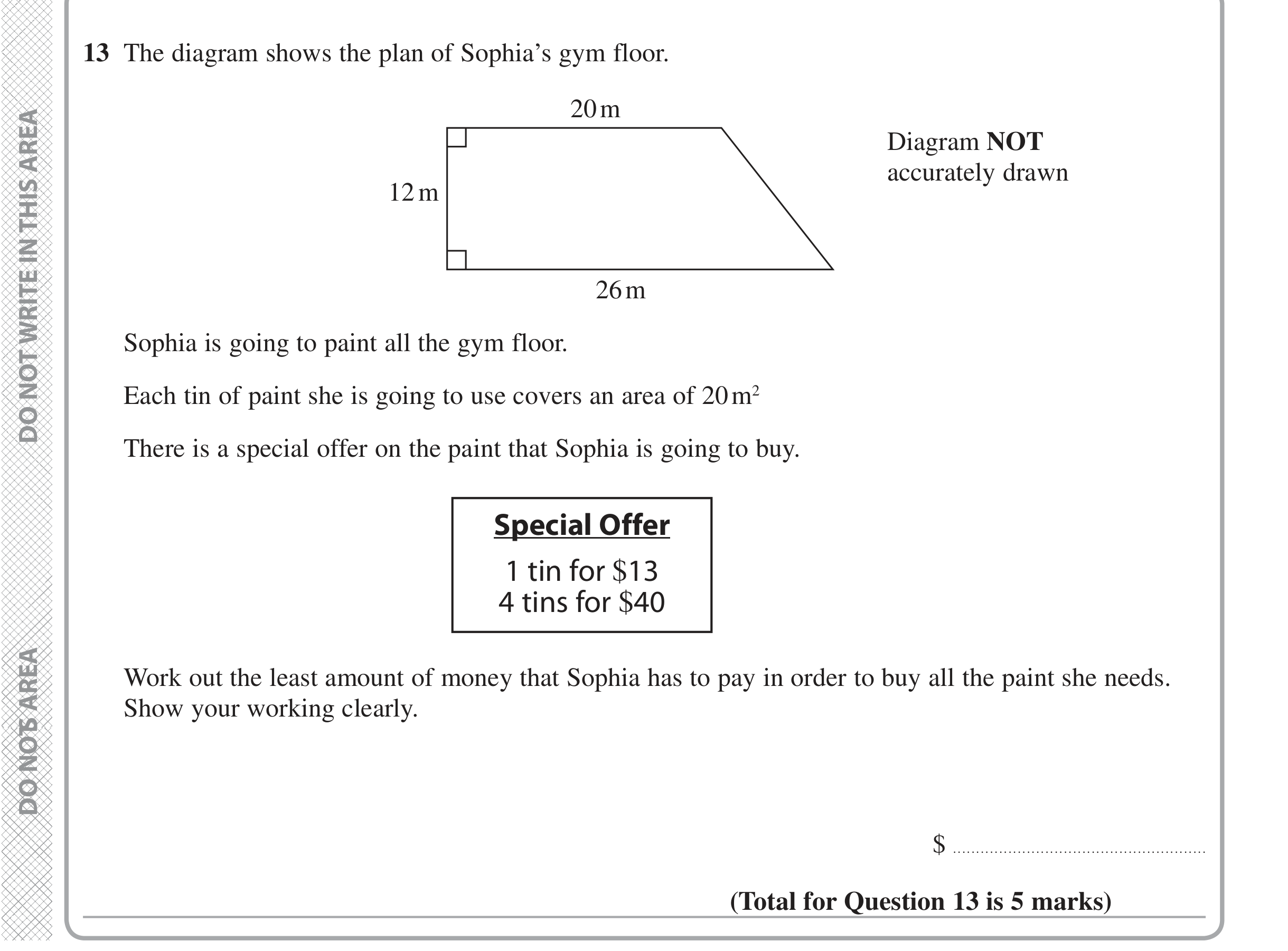 Question 13 — Perimeter and Area — Edexcel iGCSE June 2020