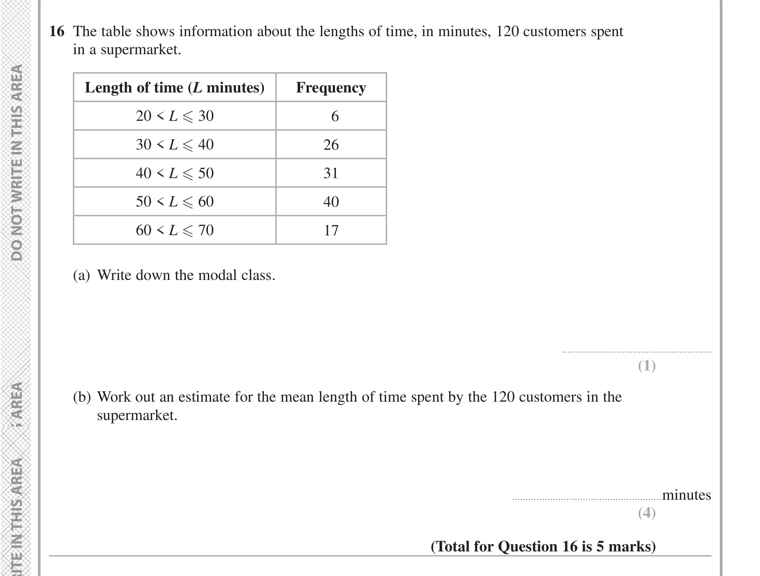 Question 16 — Frequency Tables — Edexcel iGCSE June 2020