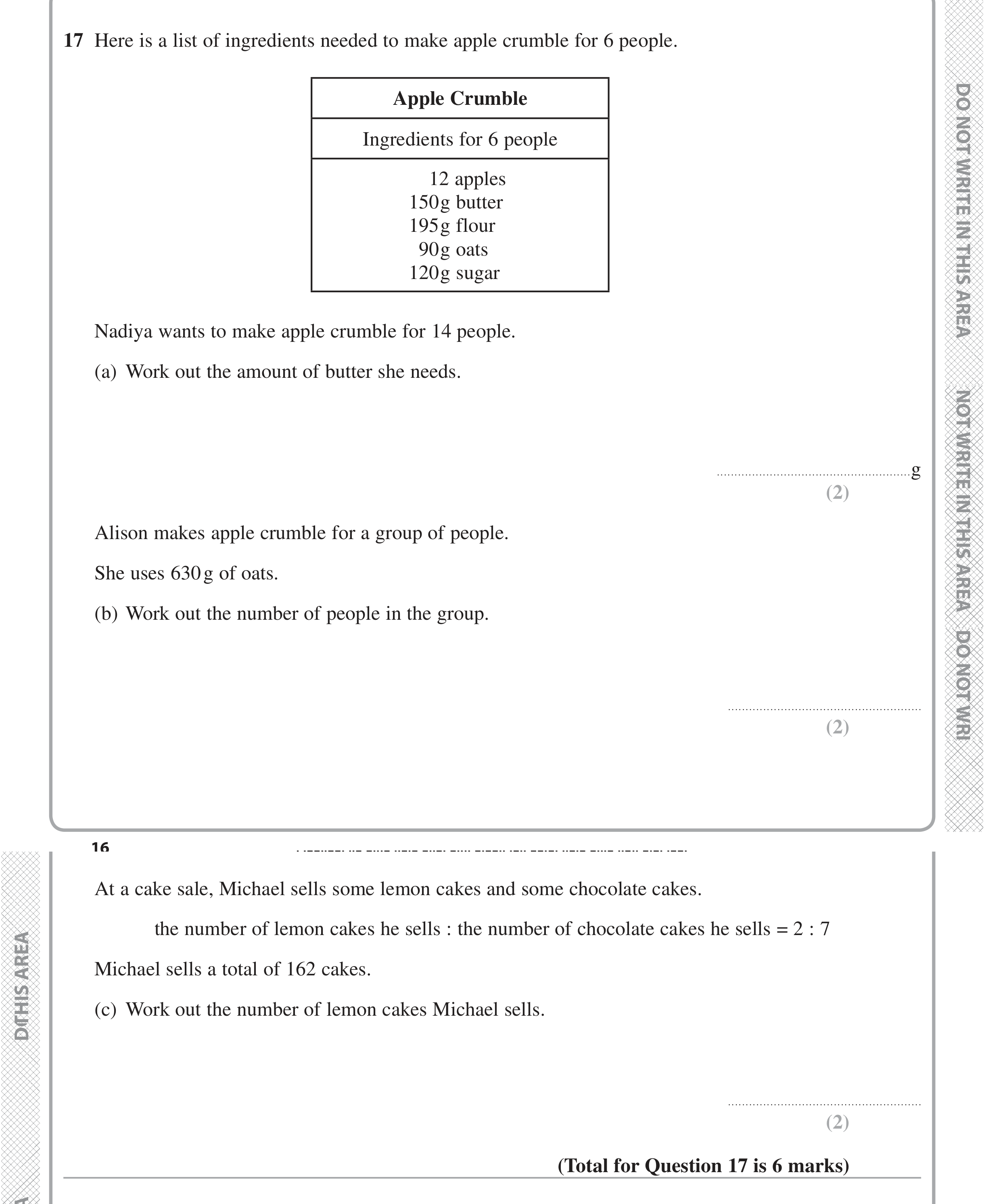 Question 17 — Ratios, Recipe — Edexcel iGCSE June 2020