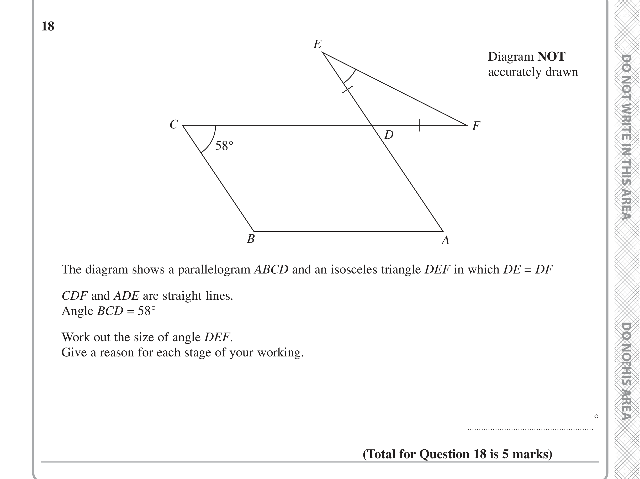 Question 18 — Angles, Angles in Parallel Lines — Edexcel iGCSE June 2020