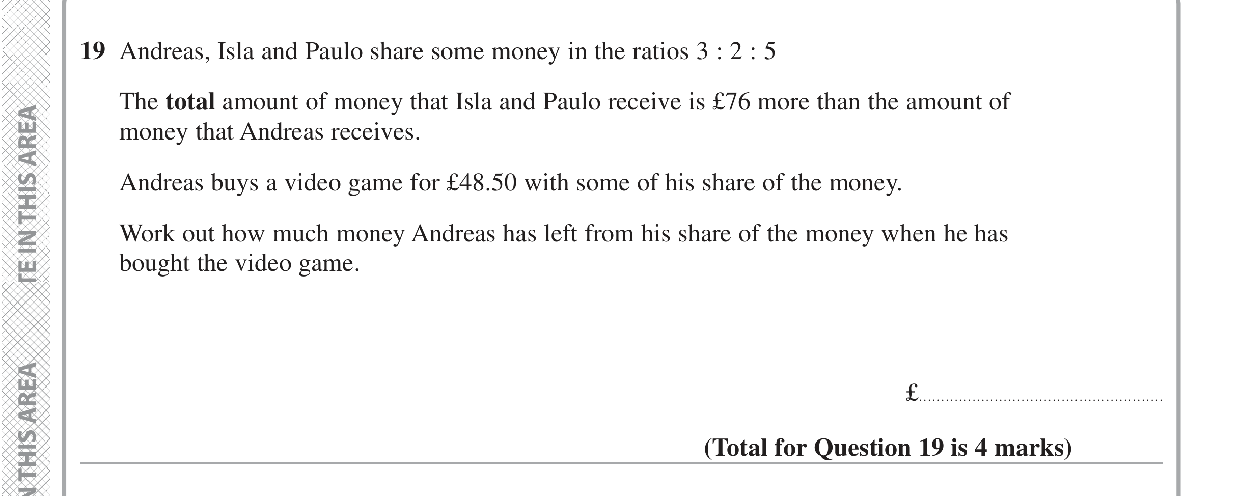 Question 19 — Ratios — Edexcel iGCSE June 2020