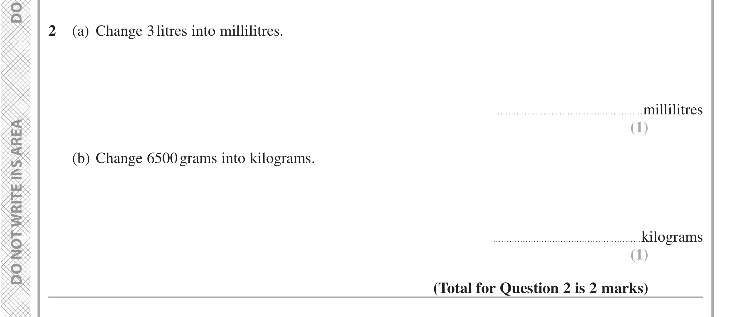 Question 2 — Unit Conversions — Edexcel iGCSE June 2020