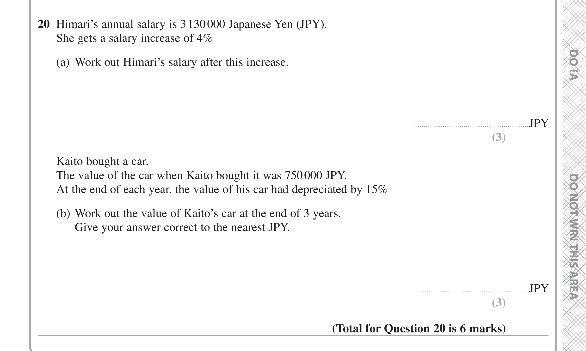 Question 20 — Percentages, Compound Interest — Edexcel iGCSE June 2020
