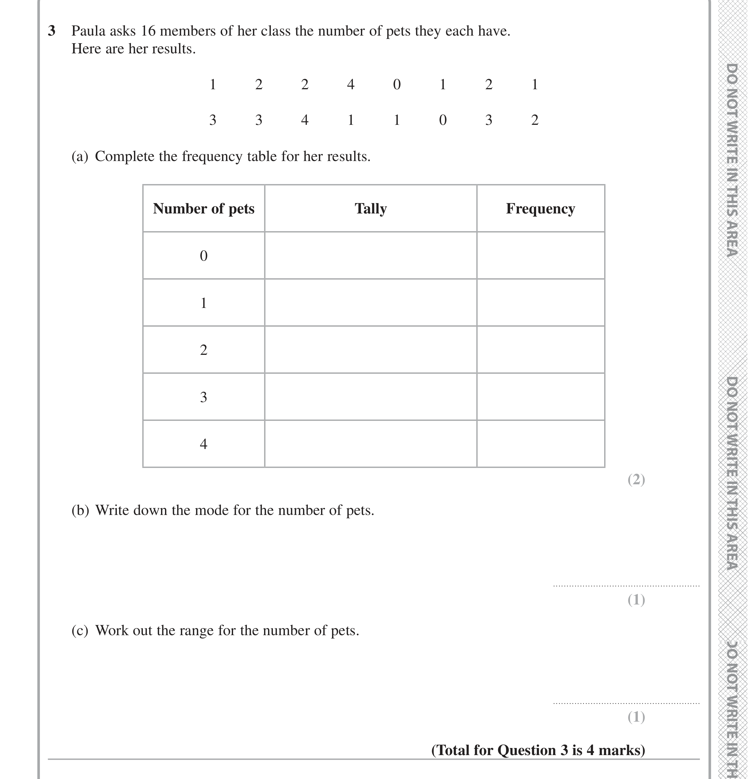 Question 3 — Frequency Tables, Mean/Median/Mode/Range — Edexcel iGCSE June 2020