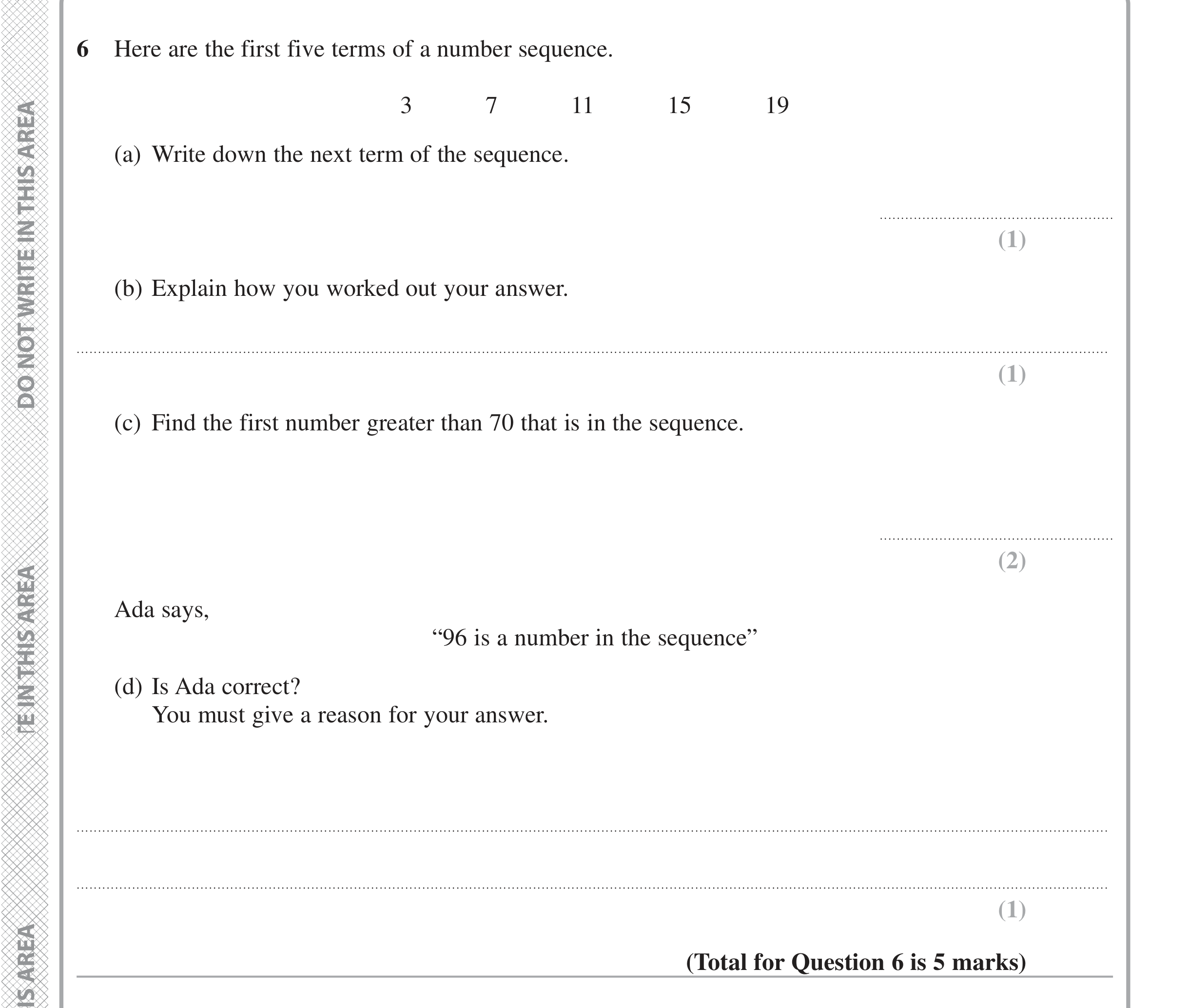 Question 6 — Sequences — Edexcel iGCSE June 2020