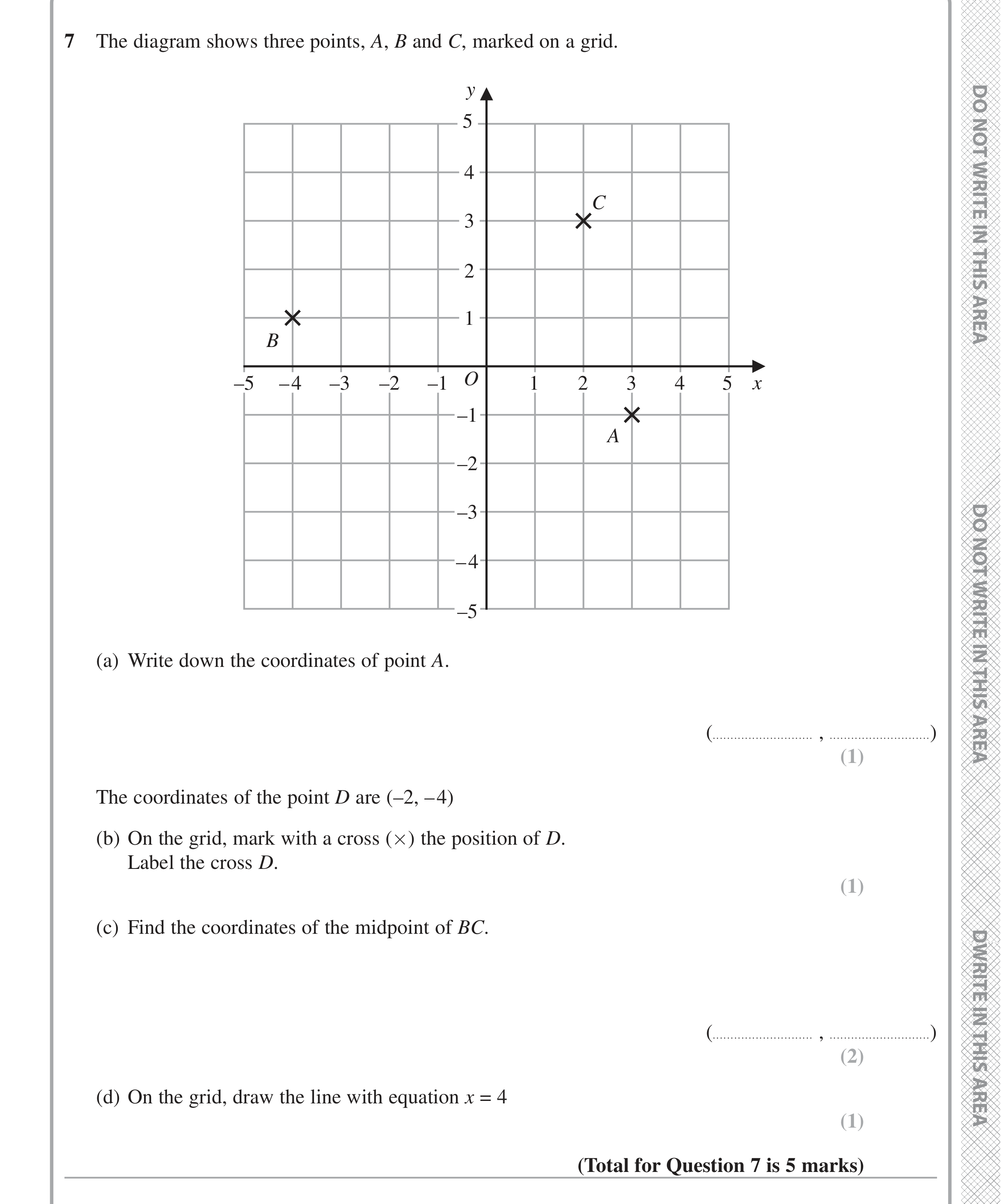 Question 7 — Coordinates, Straight Line Graphs — Edexcel iGCSE June 2020