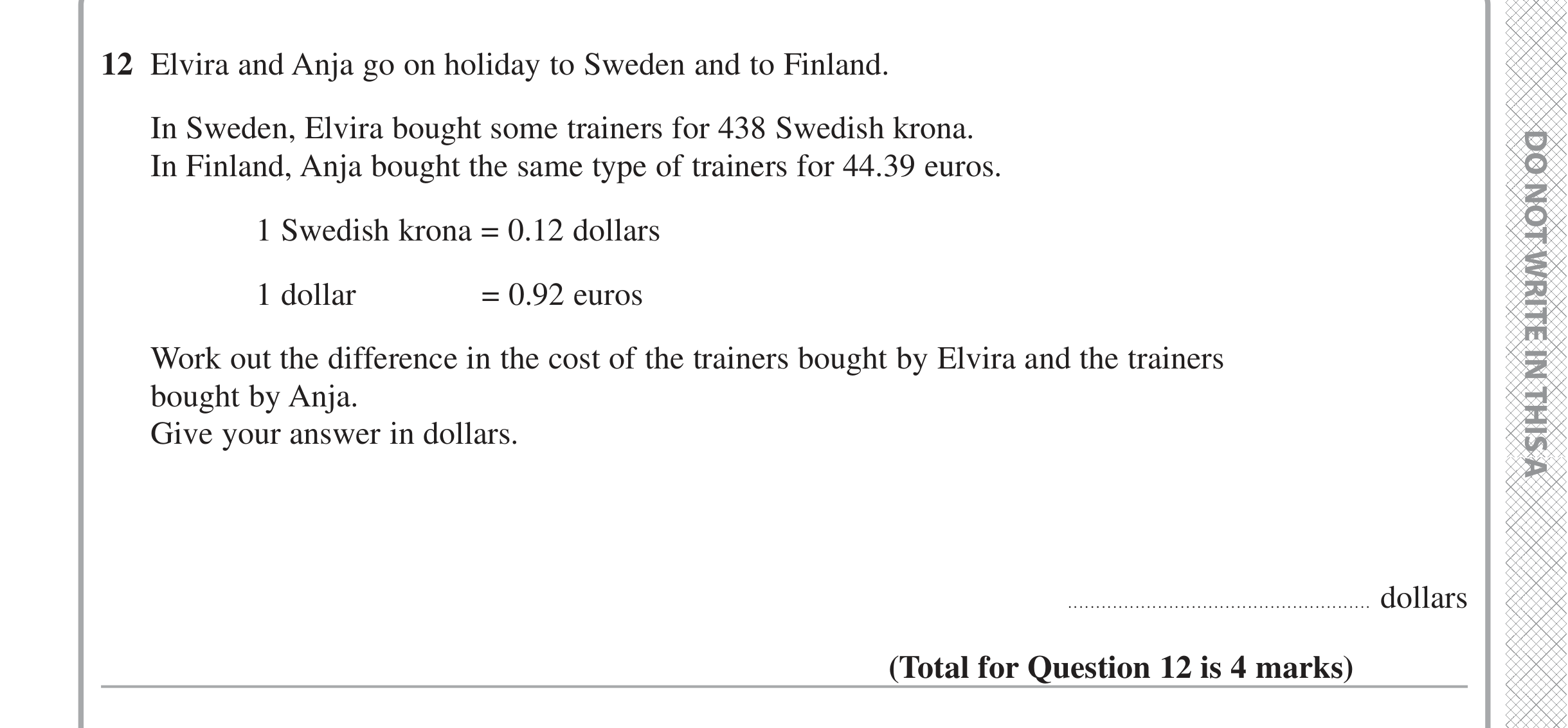 Question 12 — Exchange Rate — Edexcel iGCSE Jan 2021