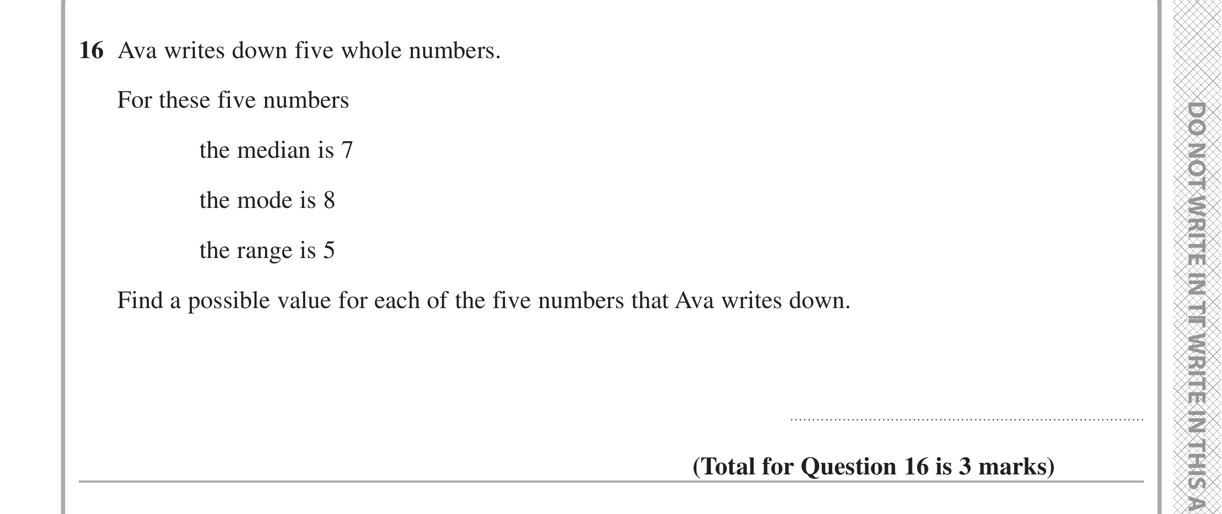 Question 16 — Mean/Median/Mode/Range — Edexcel iGCSE Jan 2021