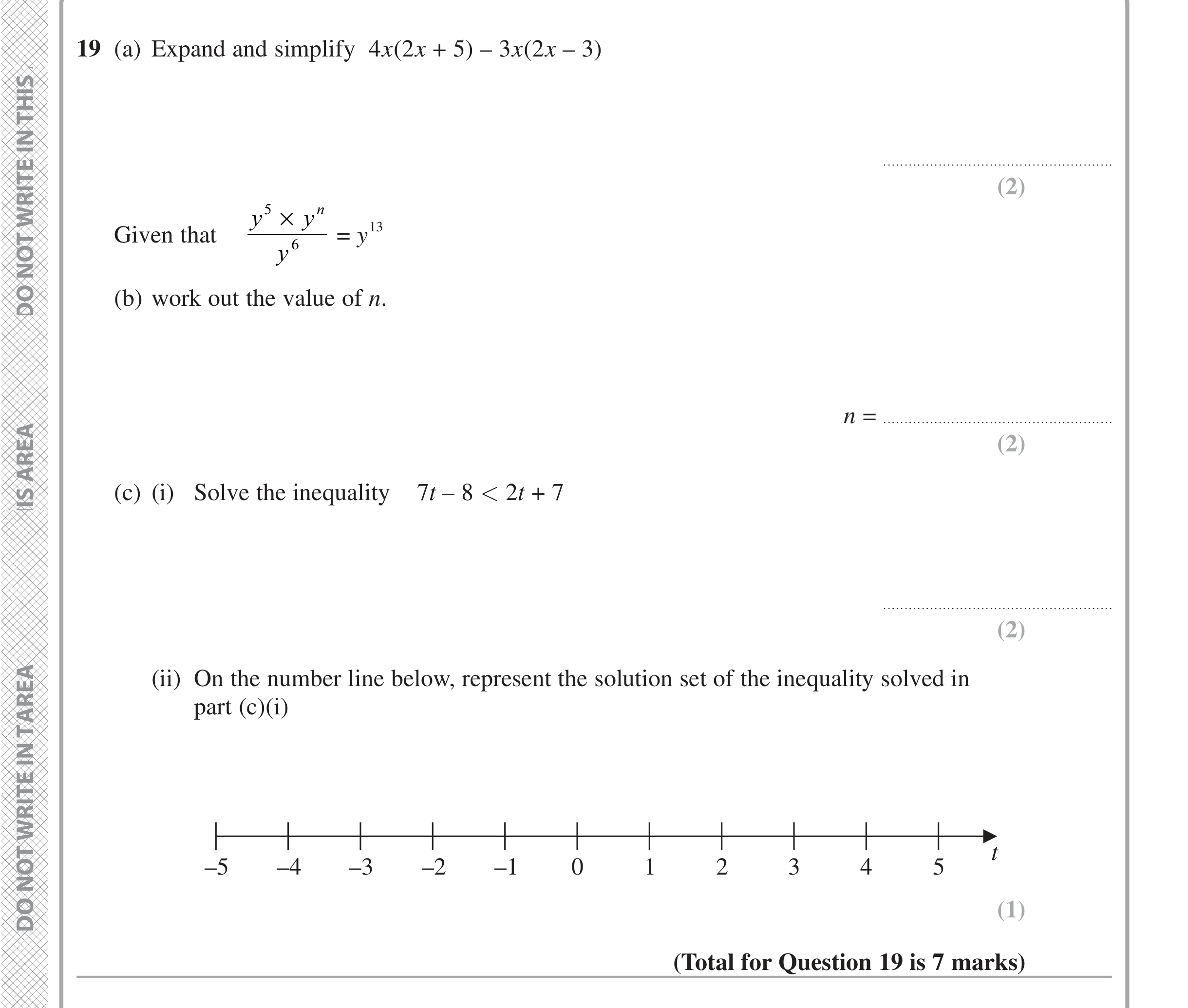 Question 19 — Factorise/Expand/Simplify, Powers, Inequalities — Edexcel iGCSE Jan 2021