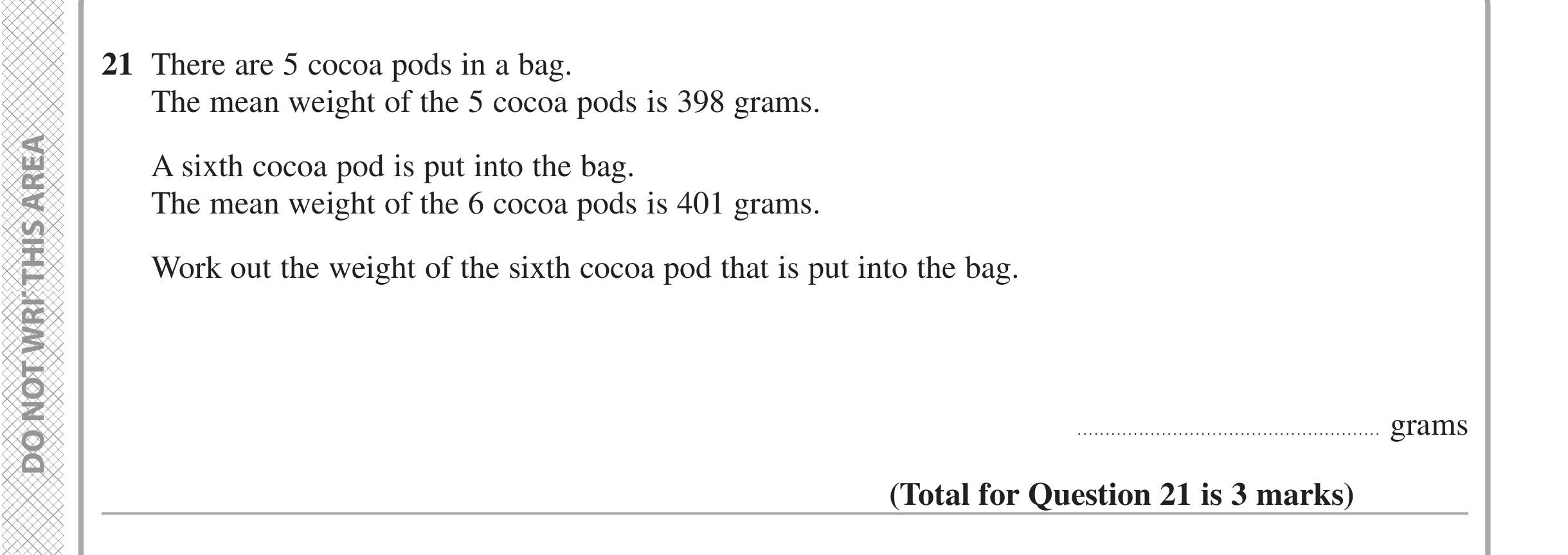 Question 21 — Mean/Median/Mode/Range — Edexcel iGCSE Jan 2021