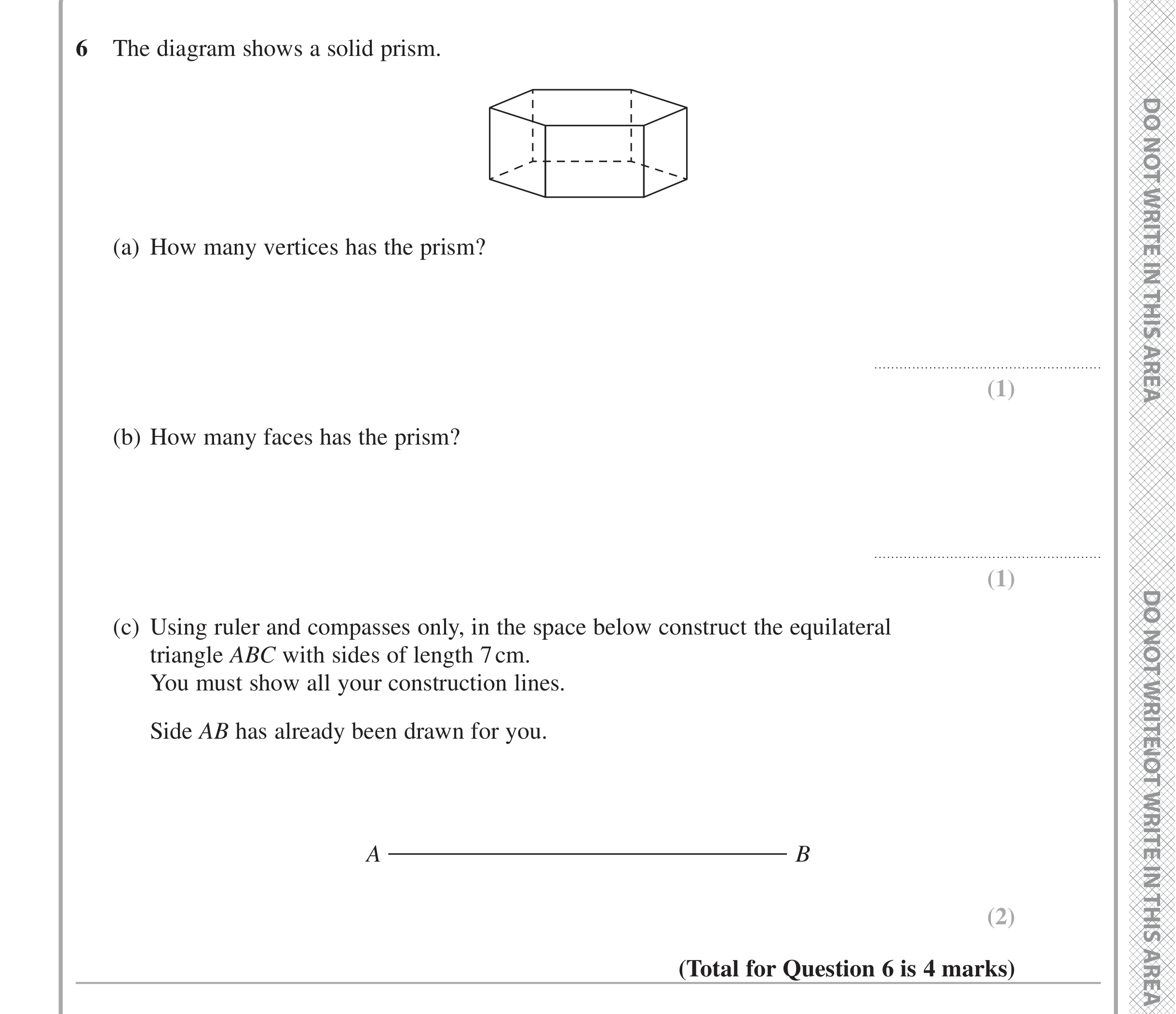 Question 6 — 3D Shapes and Volume, Construction — Edexcel iGCSE Jan 2021
