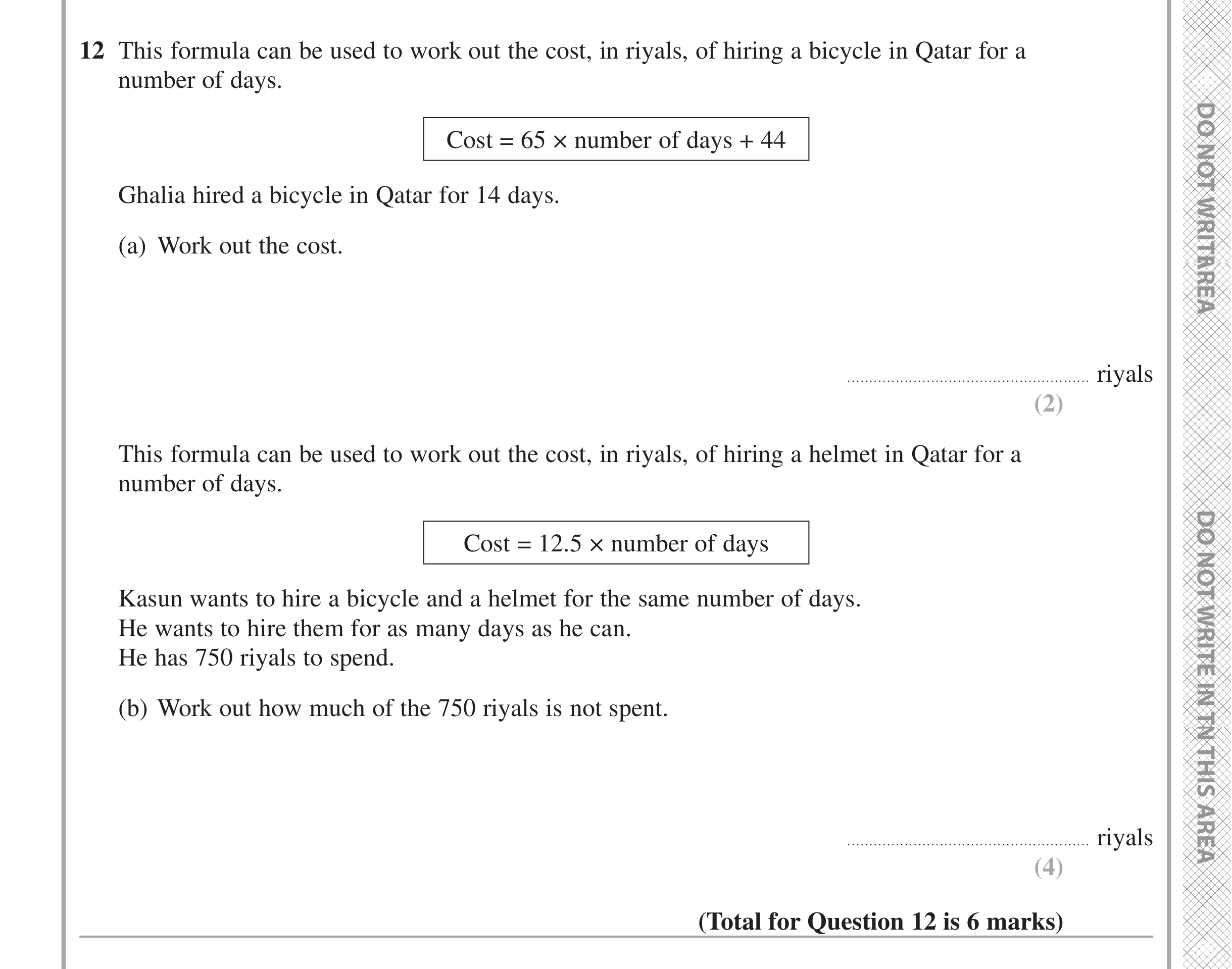 Question 12 — Formulae — Edexcel iGCSE June 2021