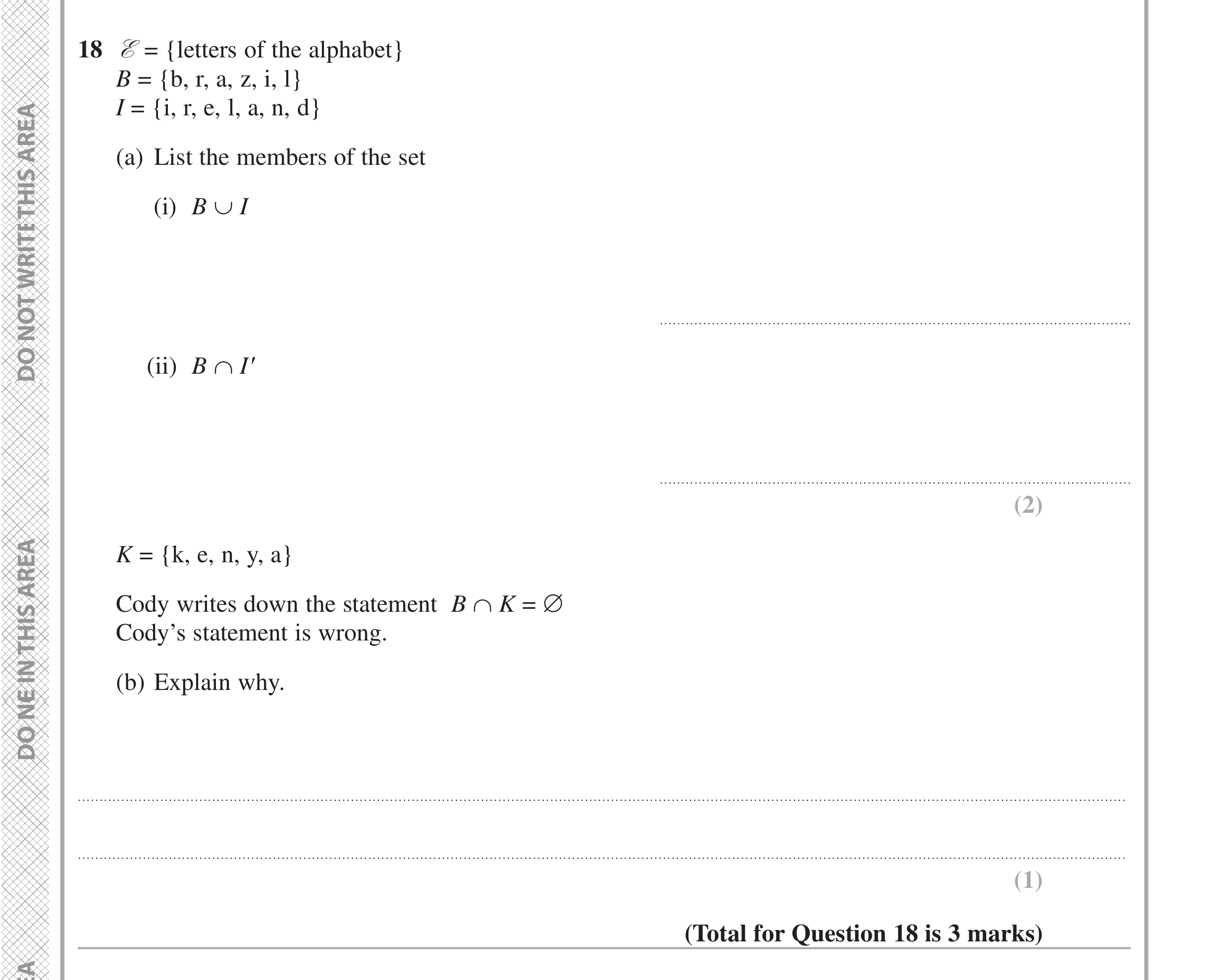 Question 18 — Set Notation — Edexcel iGCSE June 2021
