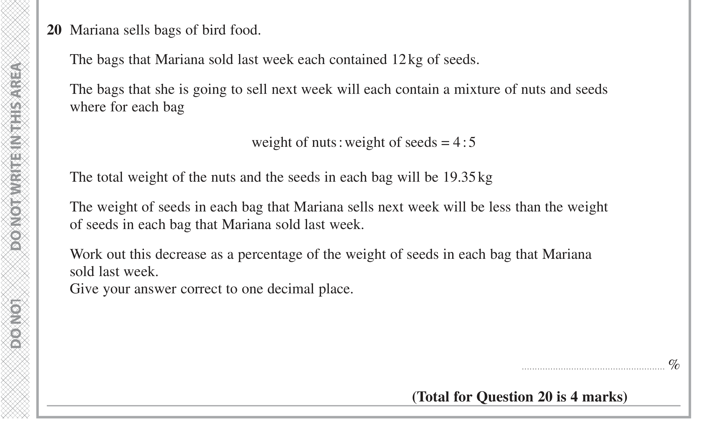Question 20 — Ratios, Percentages — Edexcel iGCSE June 2021