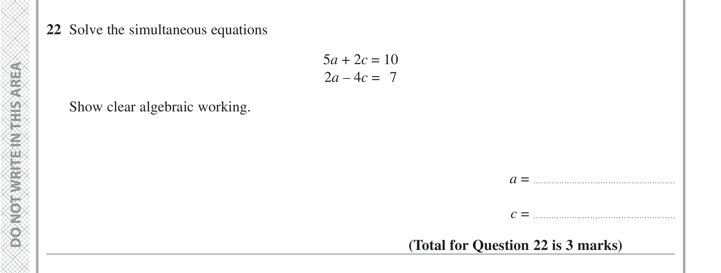 Question 22 — Simultaneous Equations — Edexcel iGCSE June 2021