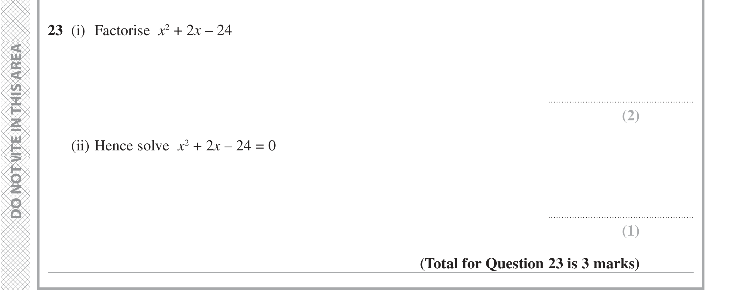 Question 23 — Quadratic Equations — Edexcel iGCSE June 2021