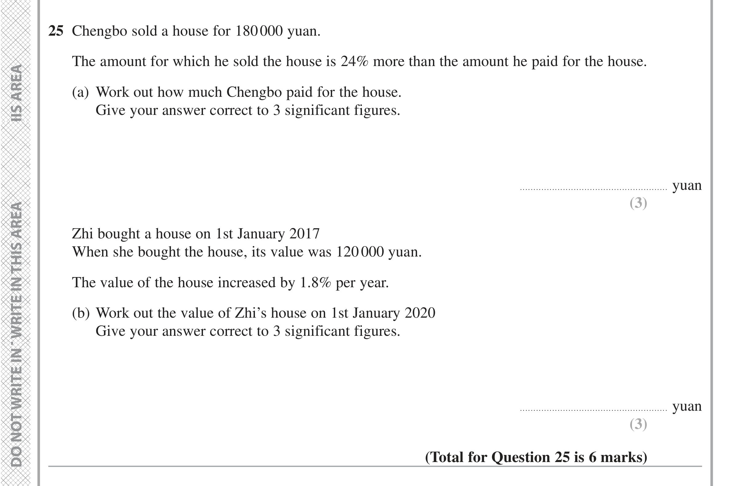 Question 25 — Percentages — Edexcel iGCSE June 2021