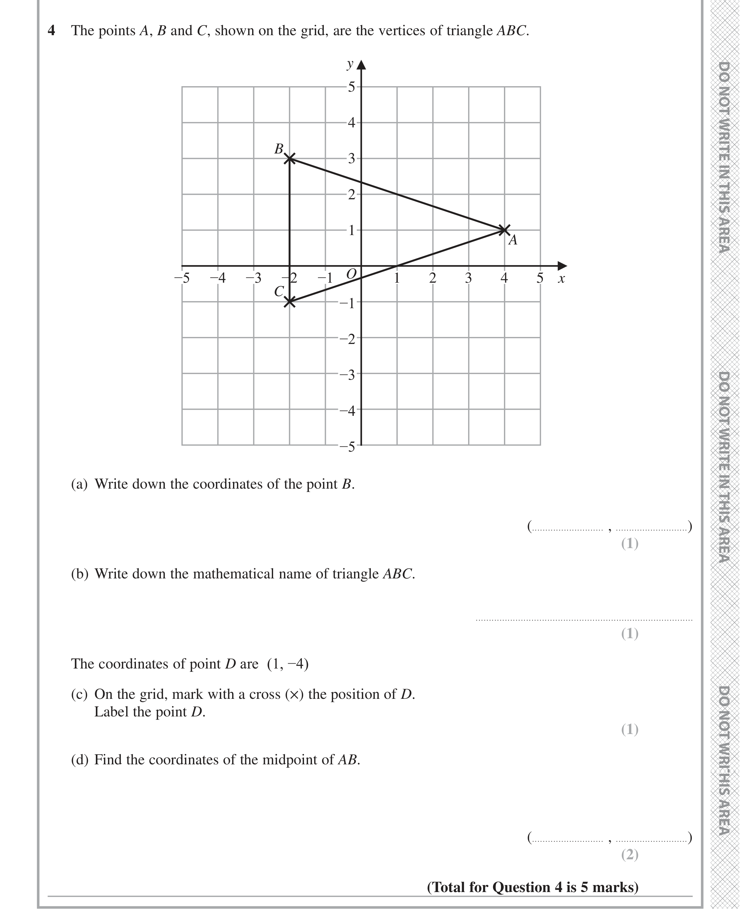 Question 4 — Straight Line Graphs, Coordinates — Edexcel iGCSE June 2021