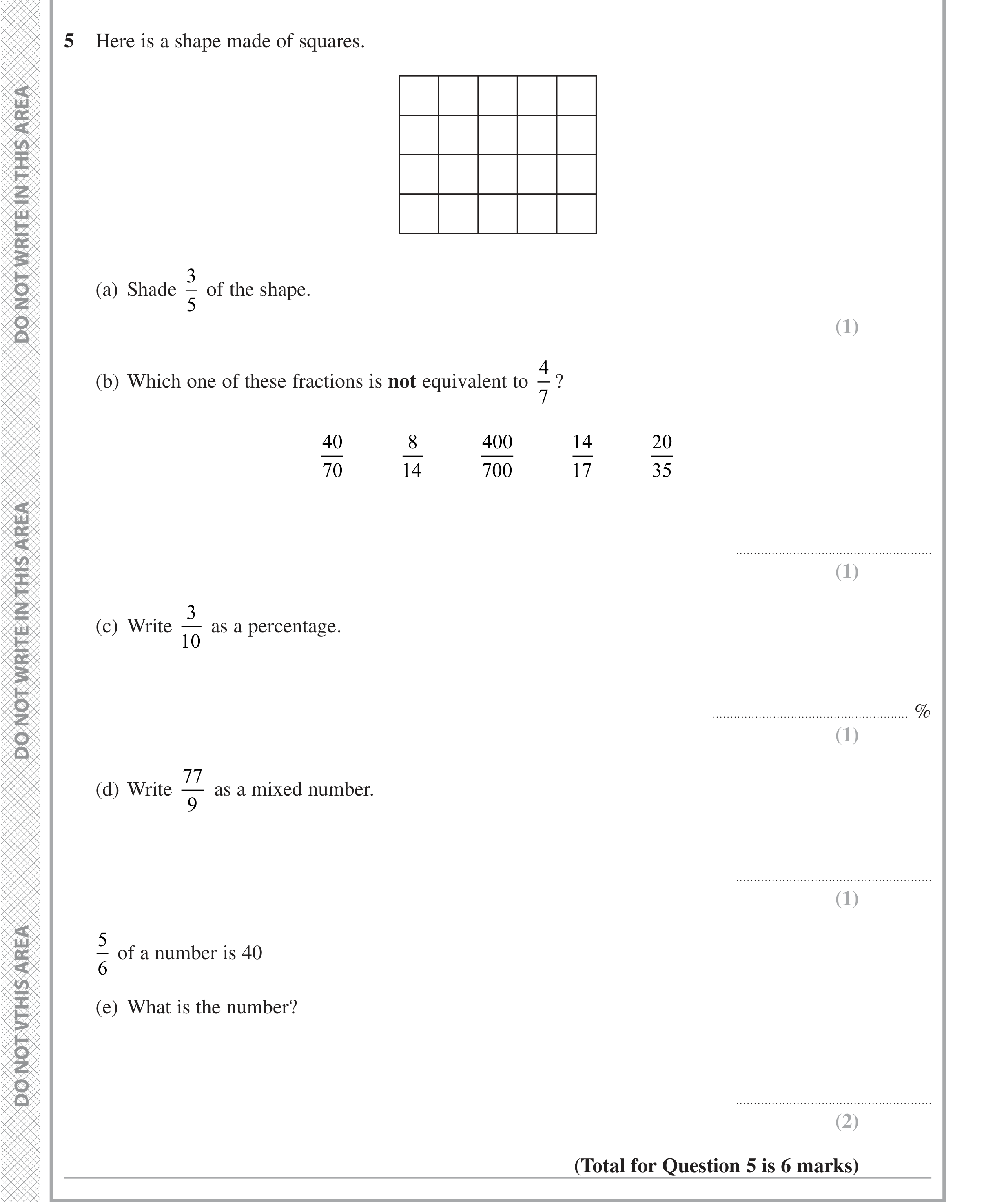 Question 5 — Fractions, Percentages — Edexcel iGCSE June 2021