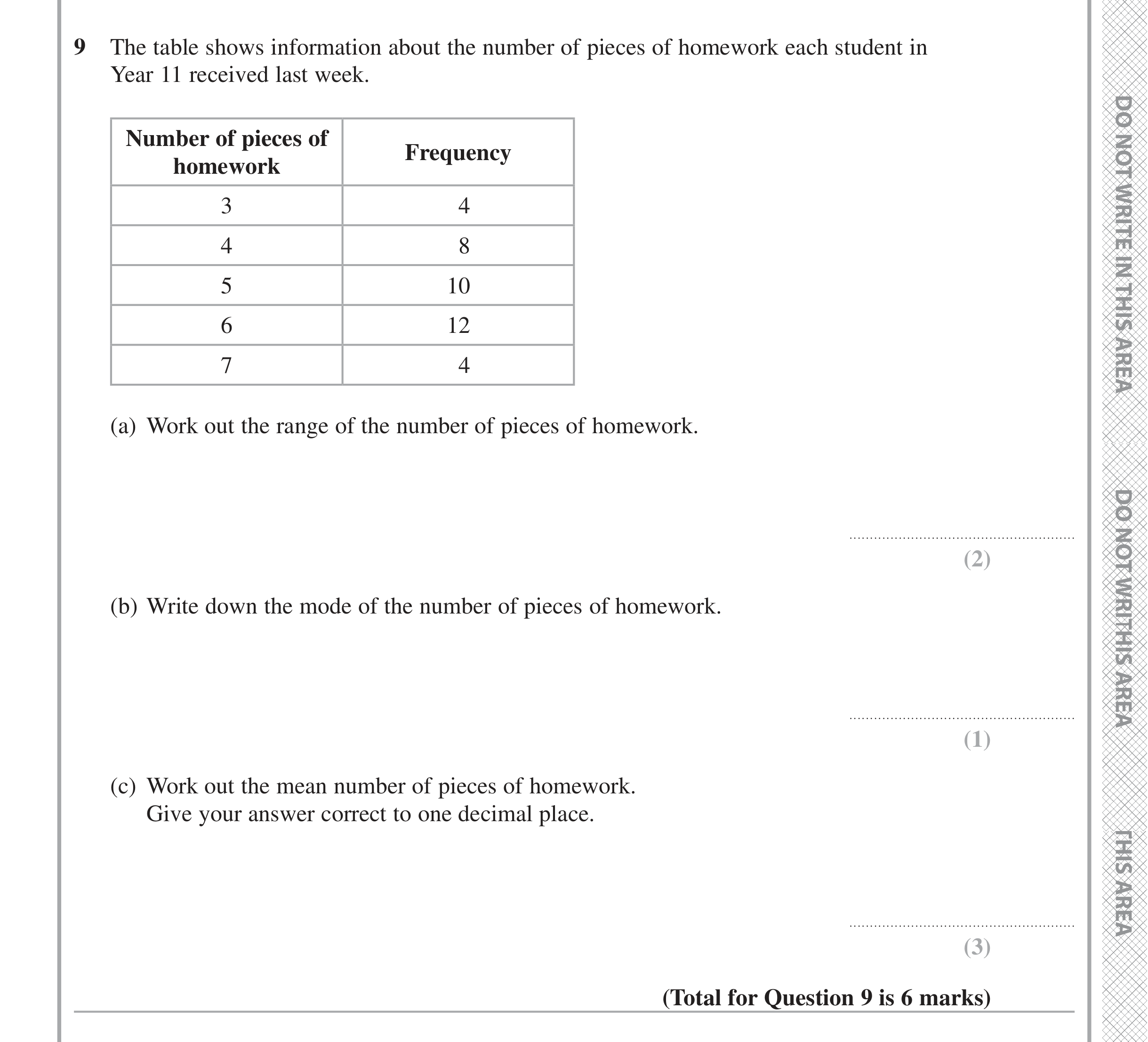 Question 9 — Frequency Tables — Edexcel iGCSE June 2021