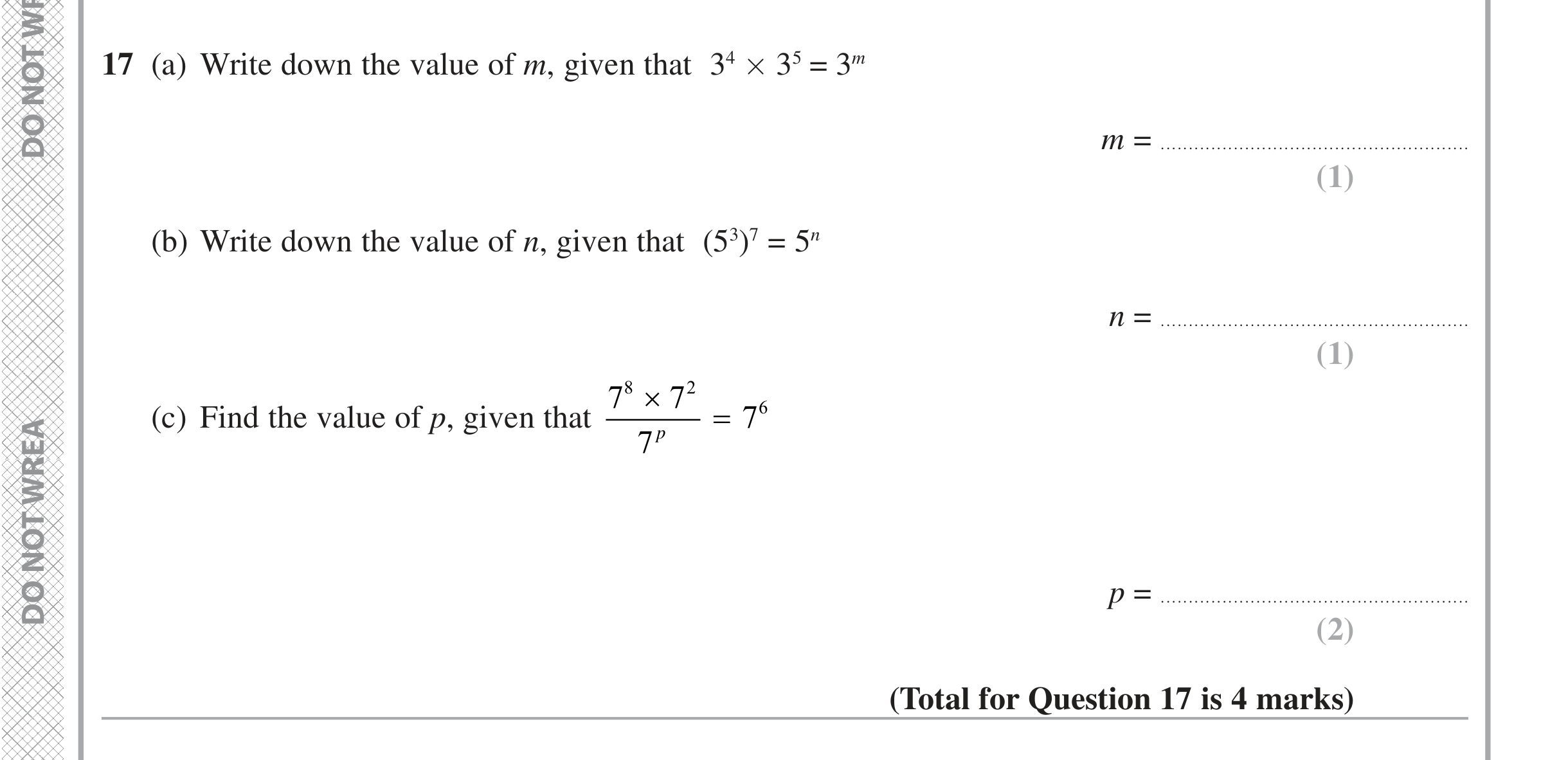 Question 17 — Powers — Edexcel iGCSE November 2021
