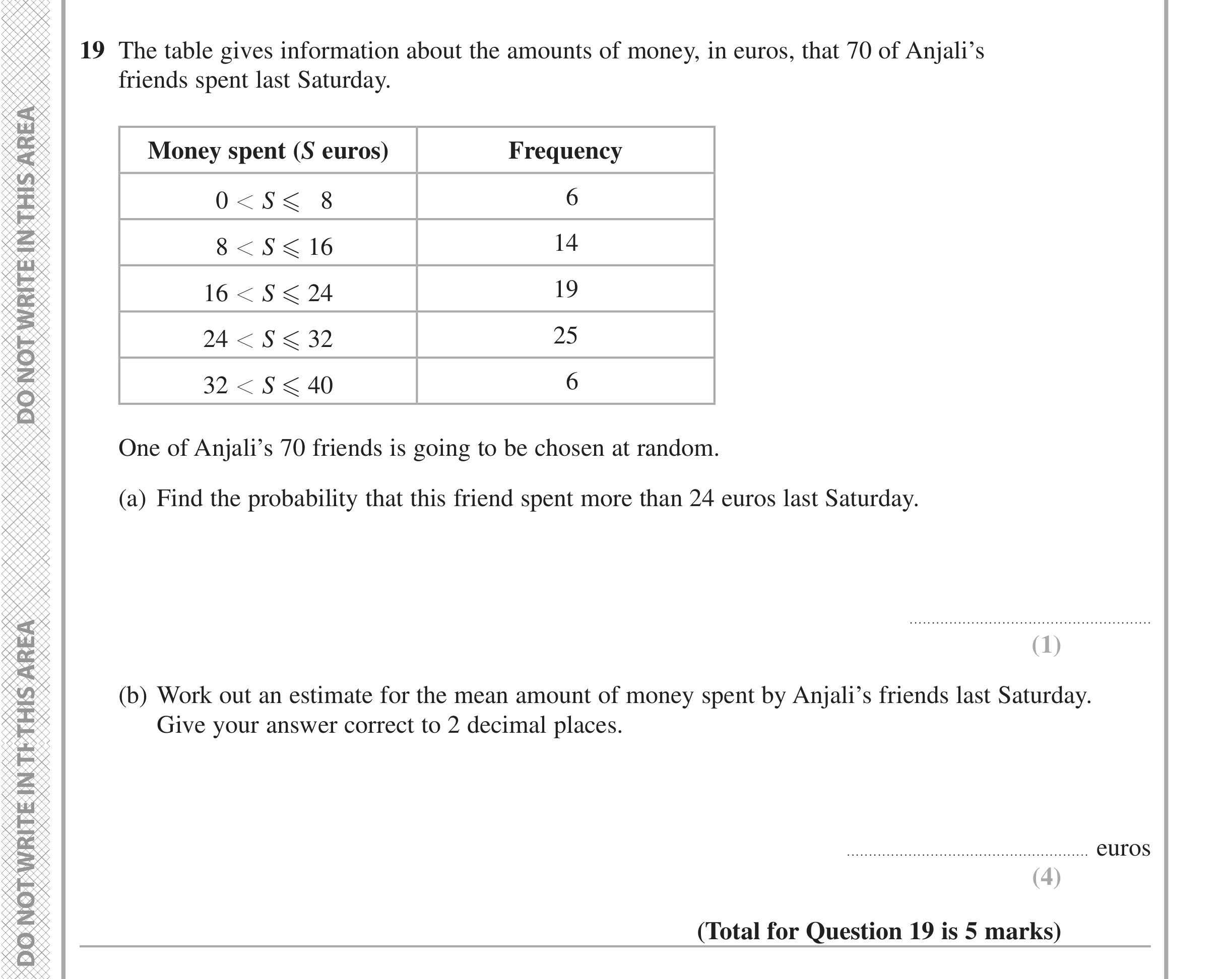 Question 19 — Frequency Tables — Edexcel iGCSE November 2021