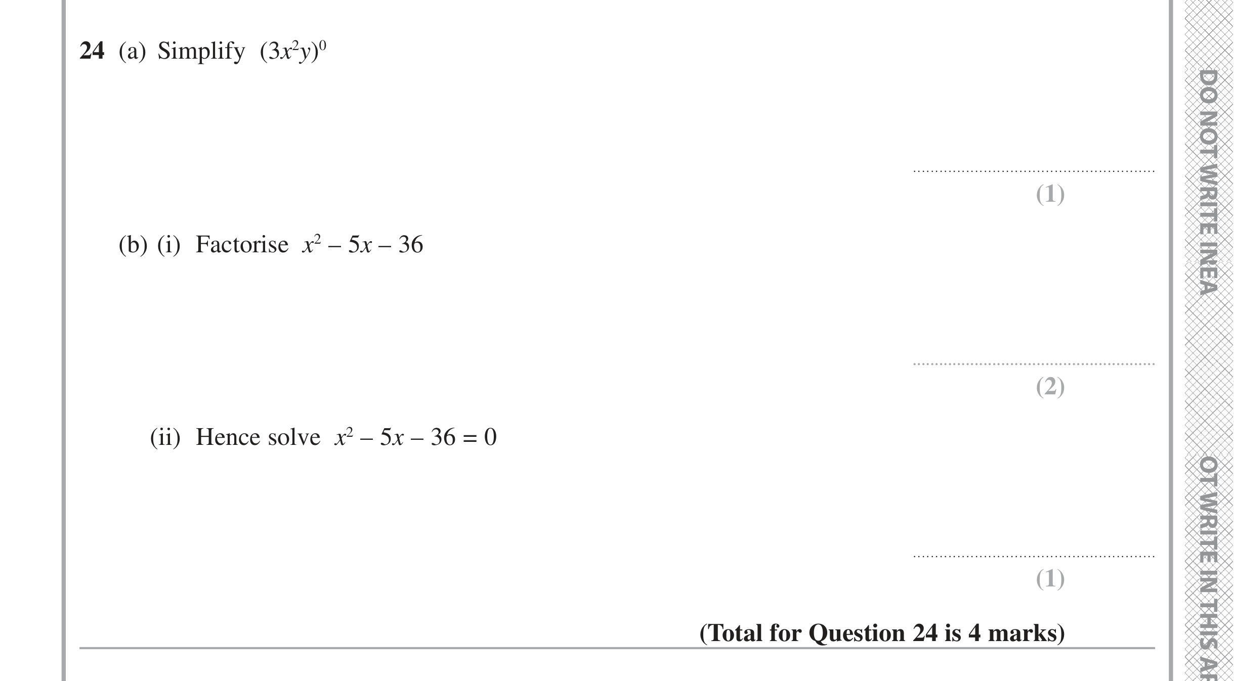 Question 24 — Powers, Quadratic Equations — Edexcel iGCSE November 2021