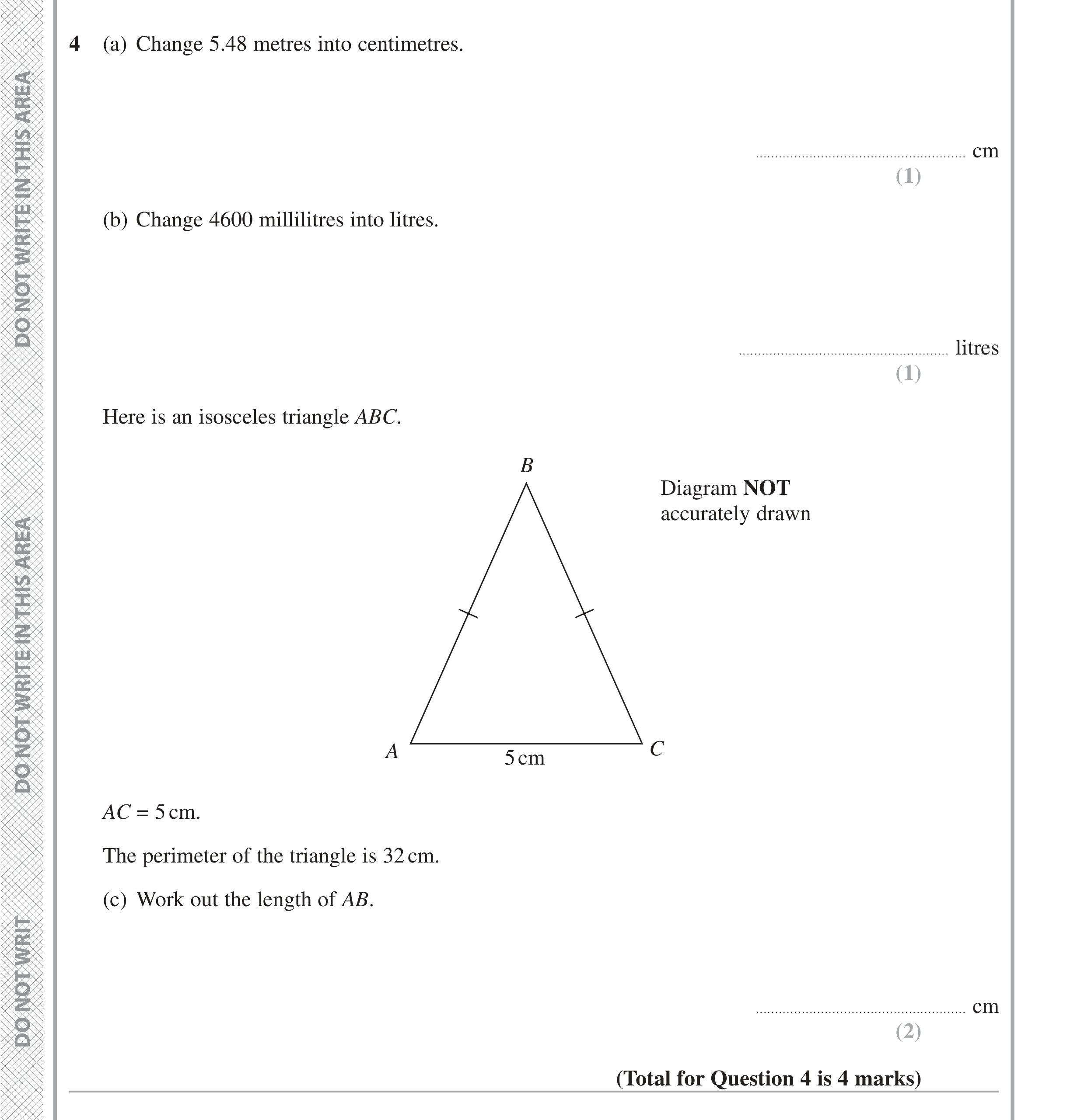 Question 4 — Unit Conversions, Perimeter and Area — Edexcel iGCSE November 2021