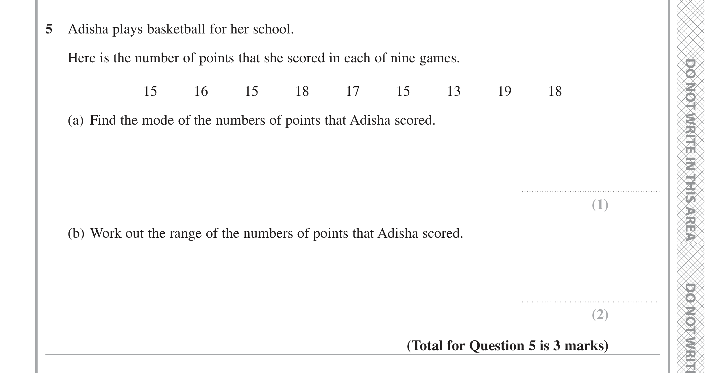 Question 5 — Mean/Median/Mode/Range — Edexcel iGCSE November 2021