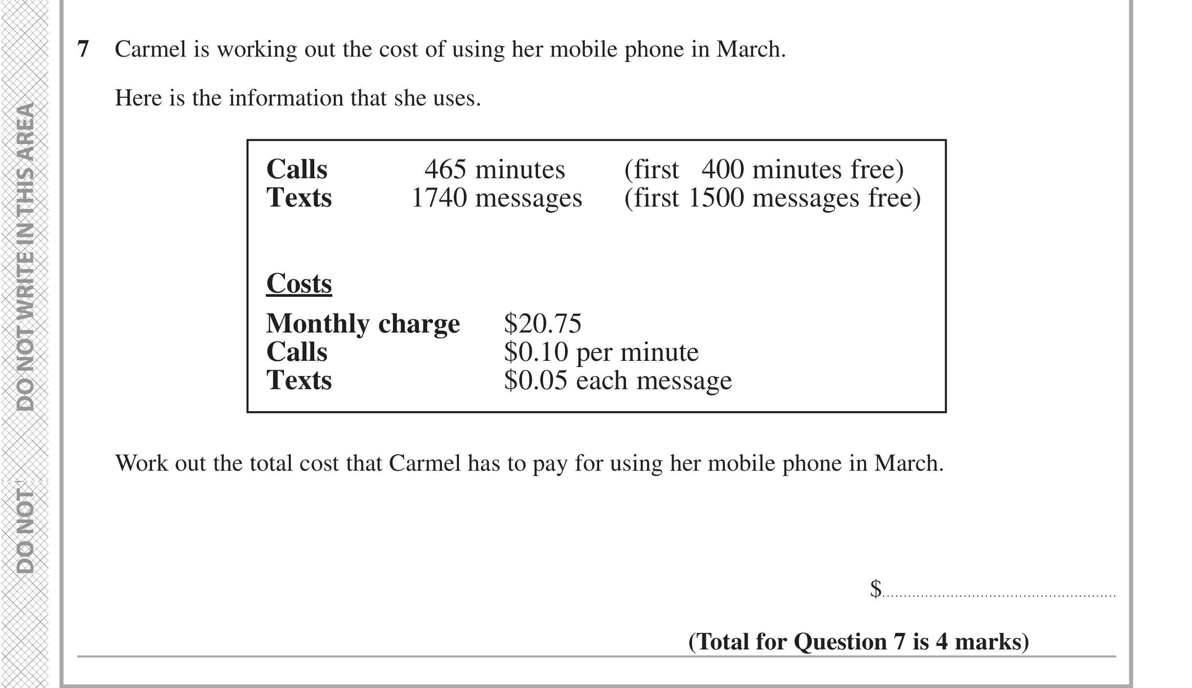 Question 7 — Money Problems — Edexcel iGCSE November 2021