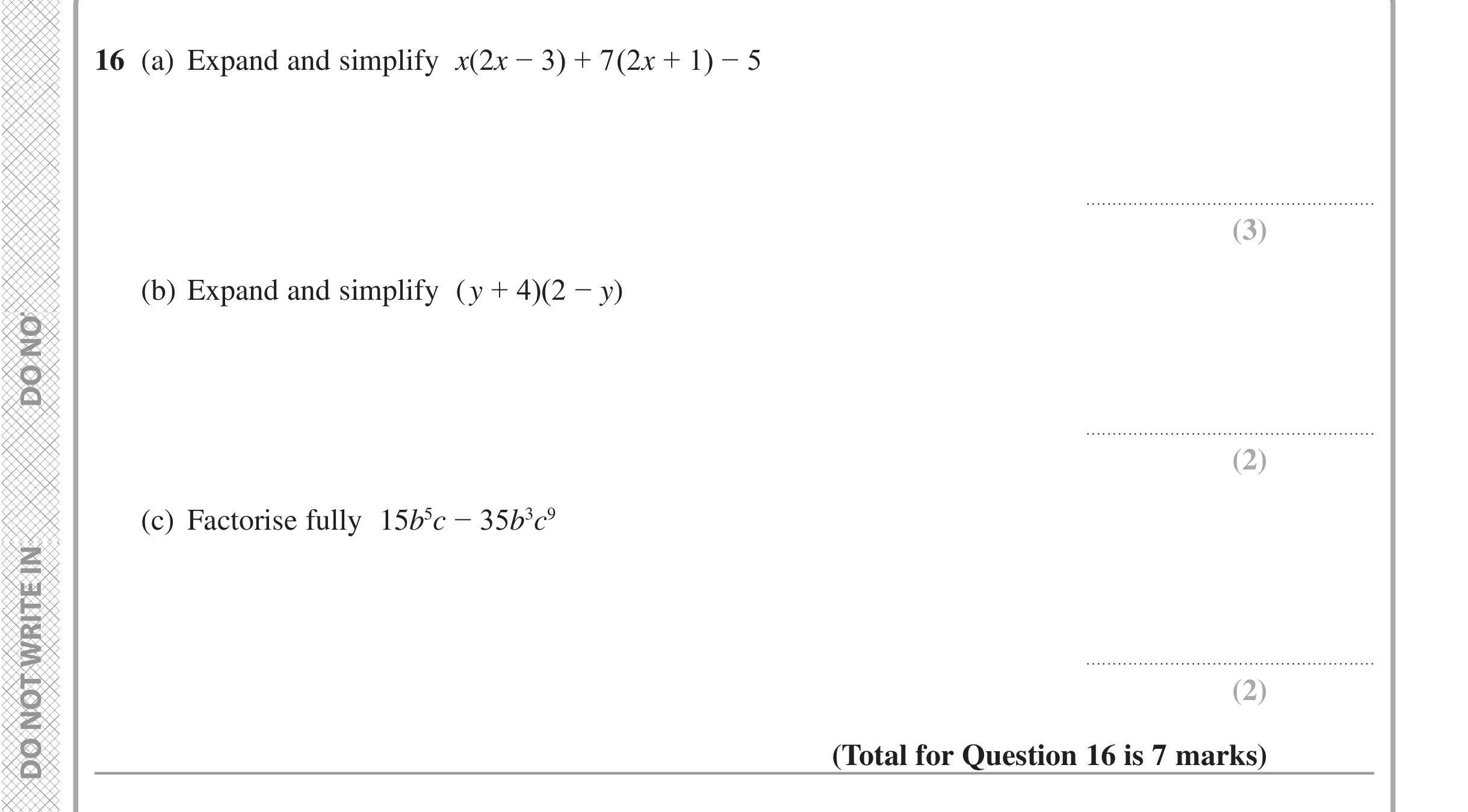 Question 16 — Factorise/Expand/Simplify — Edexcel iGCSE Jan 2022