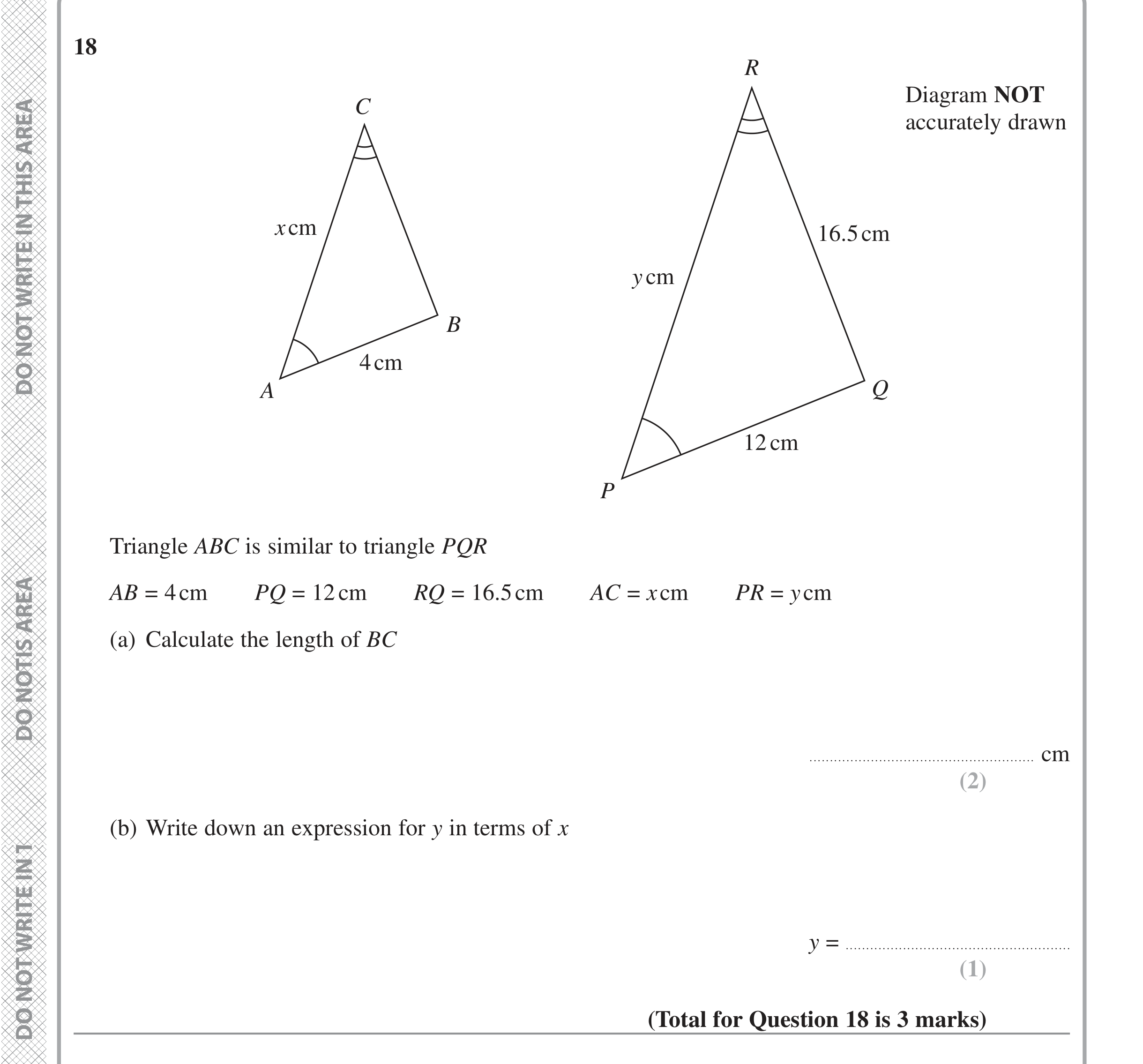 Question 18 — Congruence and Similarity — Edexcel iGCSE Jan 2022