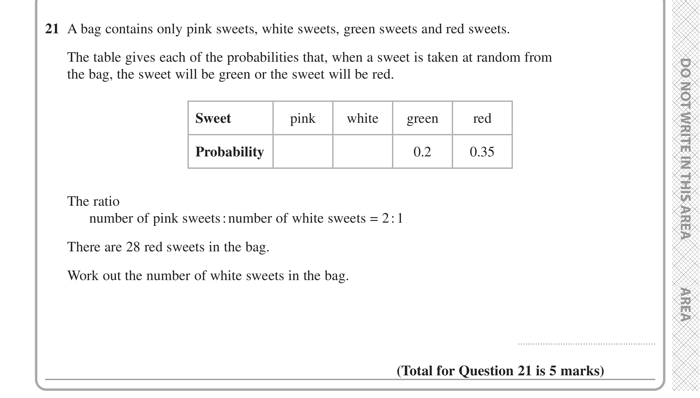 Question 21 — Probability, Ratios — Edexcel iGCSE Jan 2022