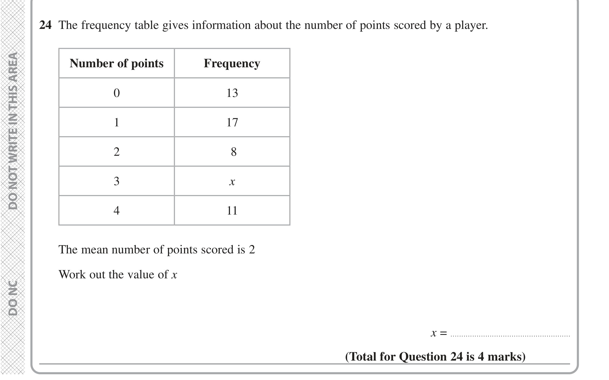 Question 24 — Frequency Tables — Edexcel iGCSE Jan 2022