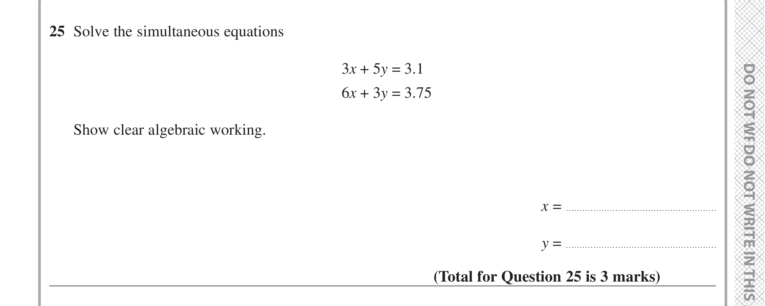Question 25 — Simultaneous Equations — Edexcel iGCSE Jan 2022